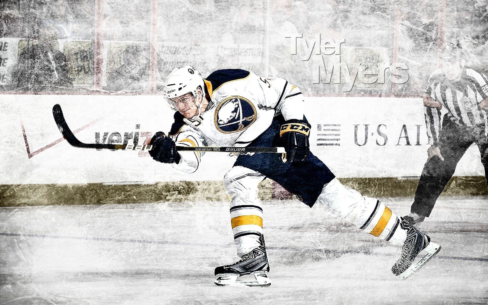 Tyler Myers, Buffalo Sabres, NHL, Grunge-Effekt, Spielszene, Full HD, Laptop-Hintergrundbild