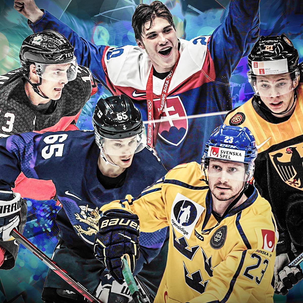 Nationalspieler, Collage, Slowakei, Schweden, Deutschland, Hintergrundbild fürs Tablet