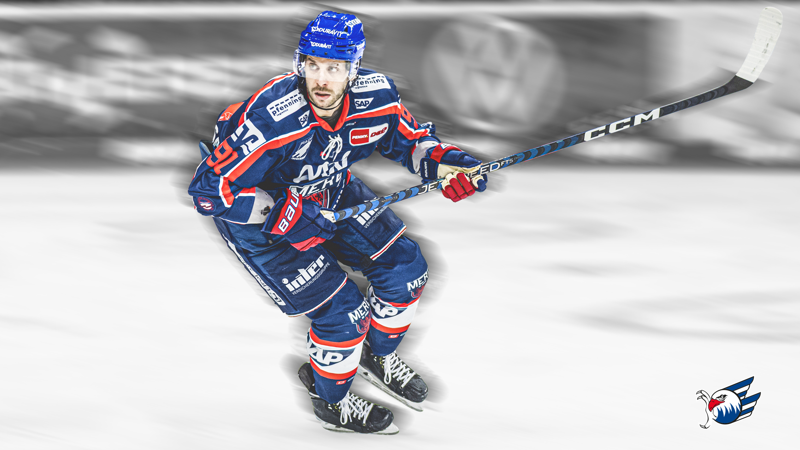 Eishockeyspieler, Blaues Trikot, Color Key, Spielszene, Dynamik, 2560x1440, PC-Hintergrundbild