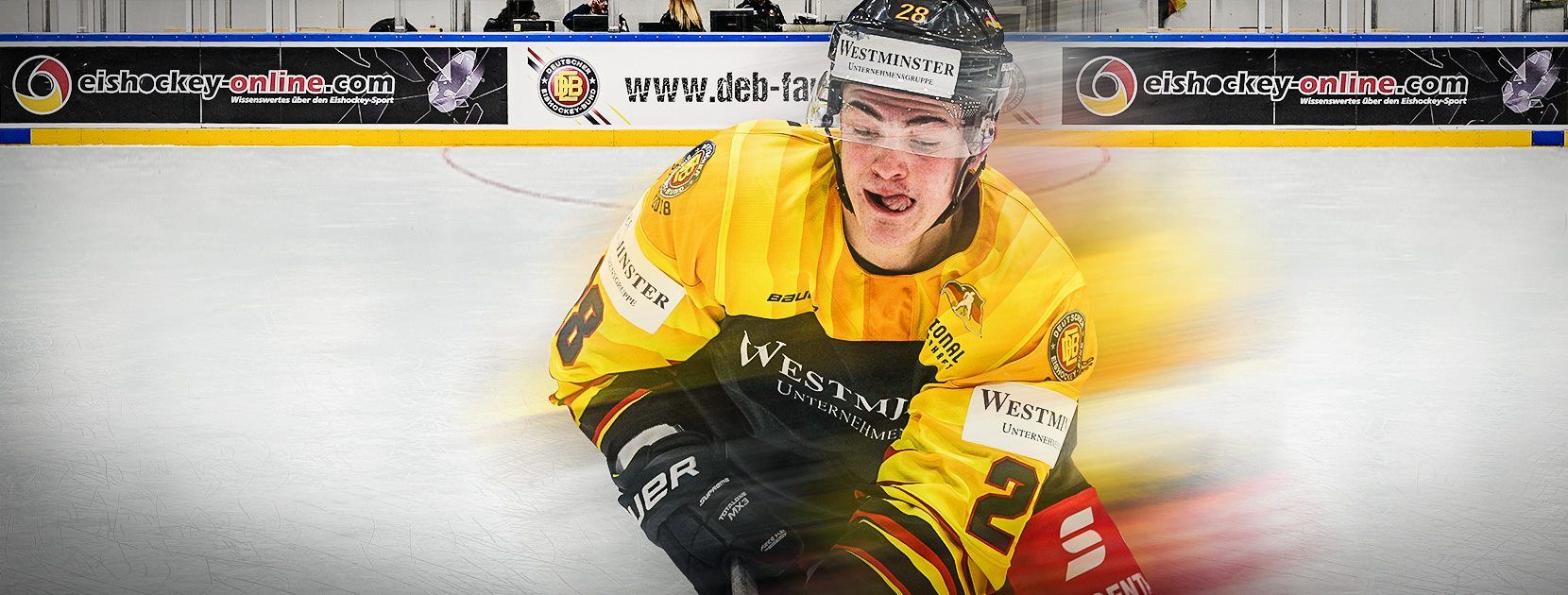 Eishockeyspieler, Gelbes Trikot, Bewegungsunschärfe, Bande, Spielszene, HD, Windows-Hintergrundbild