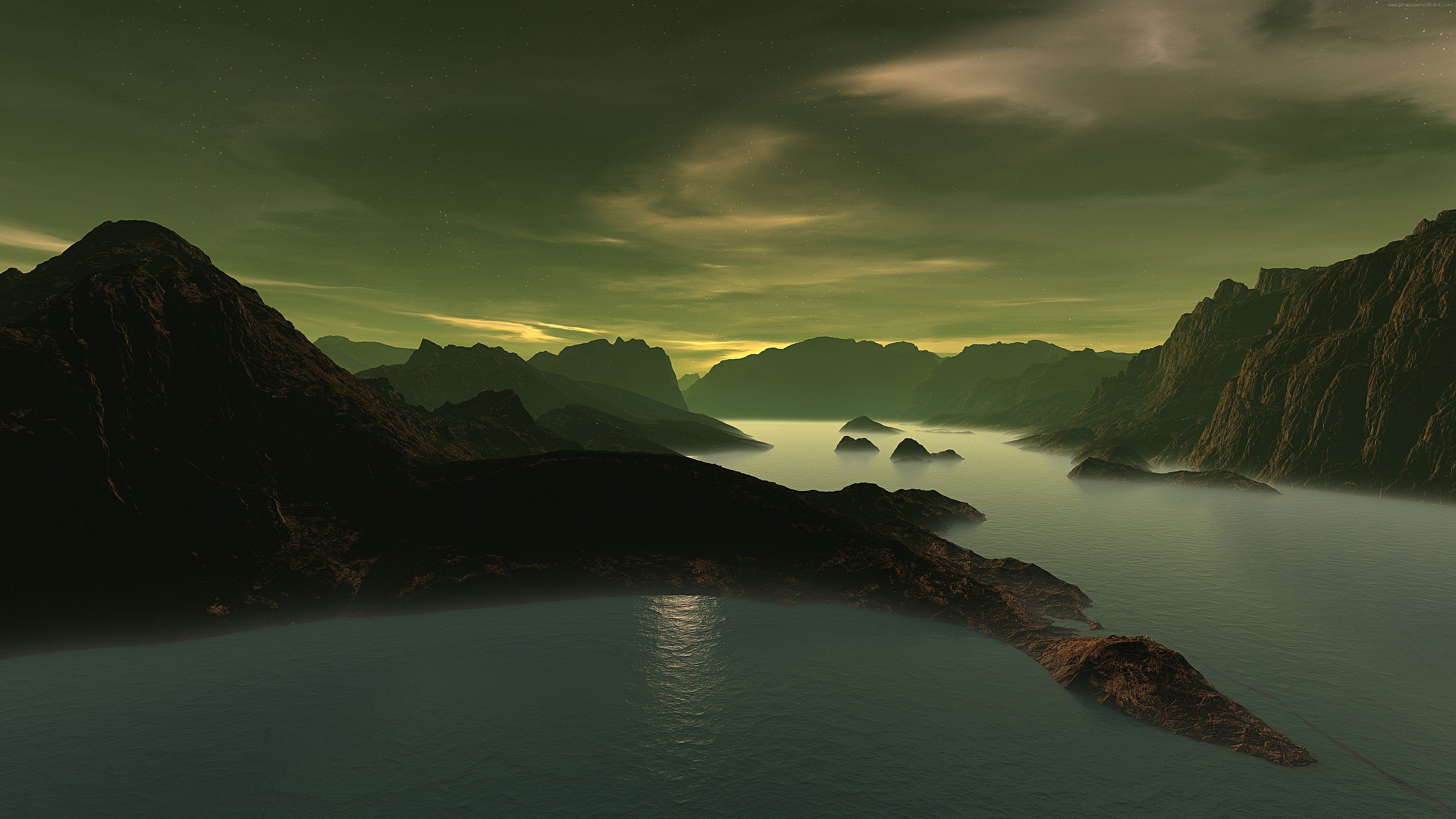 Fjord, Felsen, Bewölkter Himmel, Wasser, Landschaft, 4K, Hintergrund für den Desktop