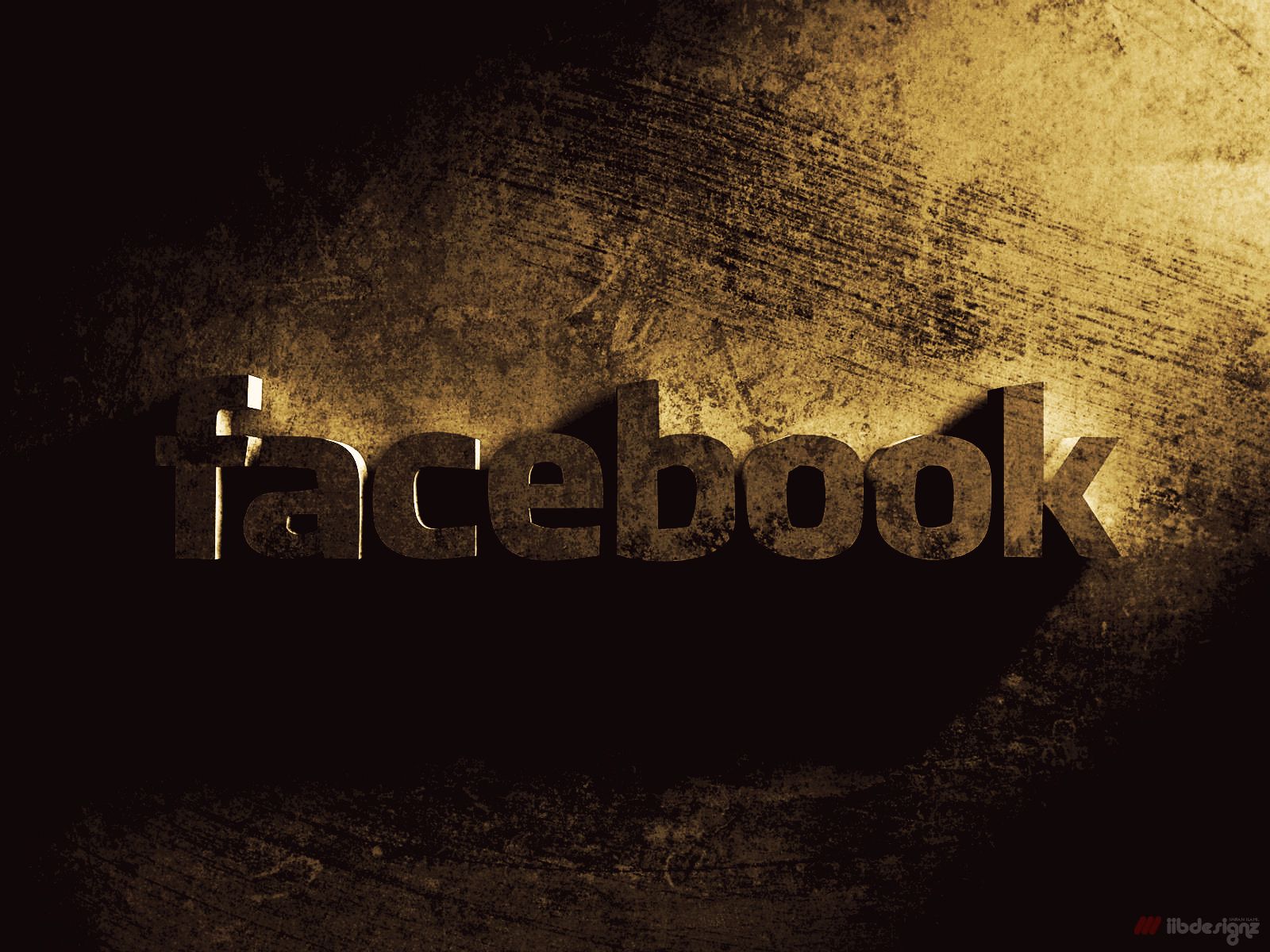 Facebook, Logo, 3D-Schrift, Gold, Dunkle Textur, Hintergrundbild für iPad und Tablet
