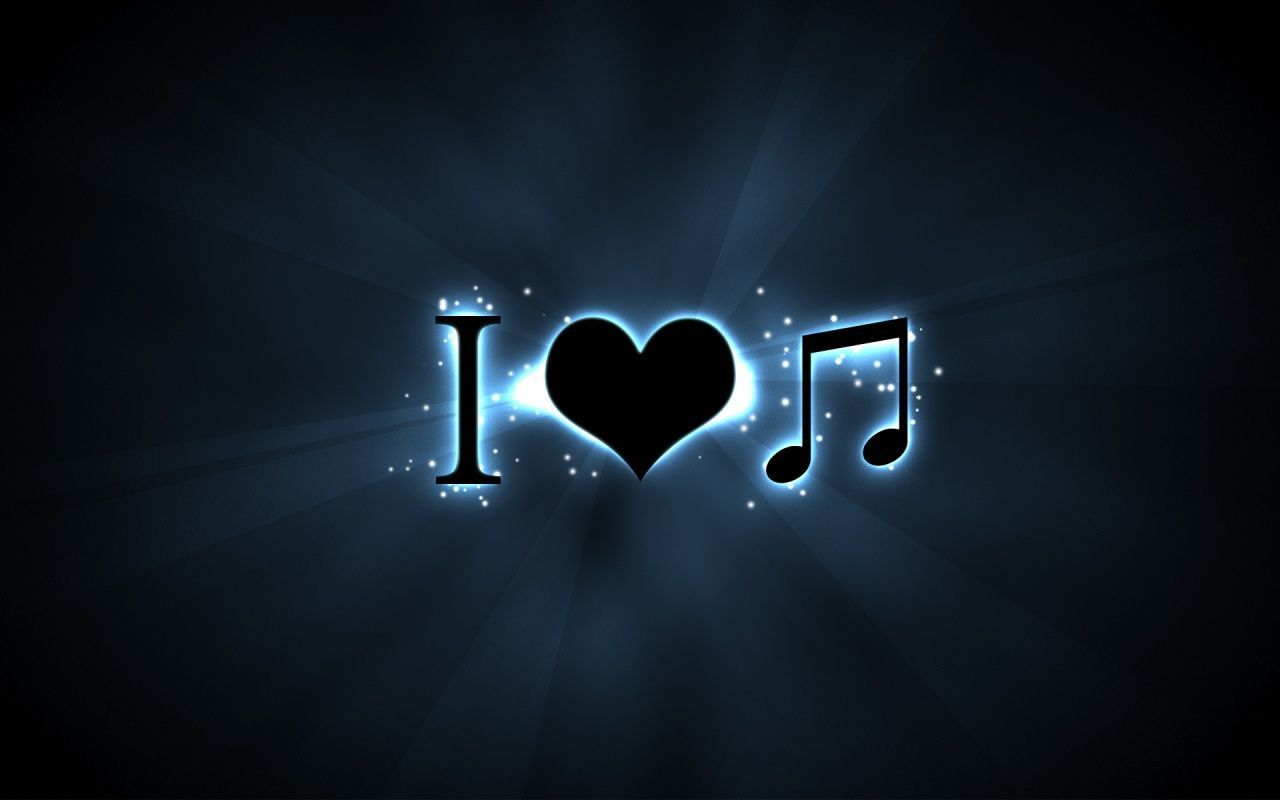 I Love Music, Herz, Musiknote, Schwarzer Hintergrund, Leuchteffekt, HD Wallpaper