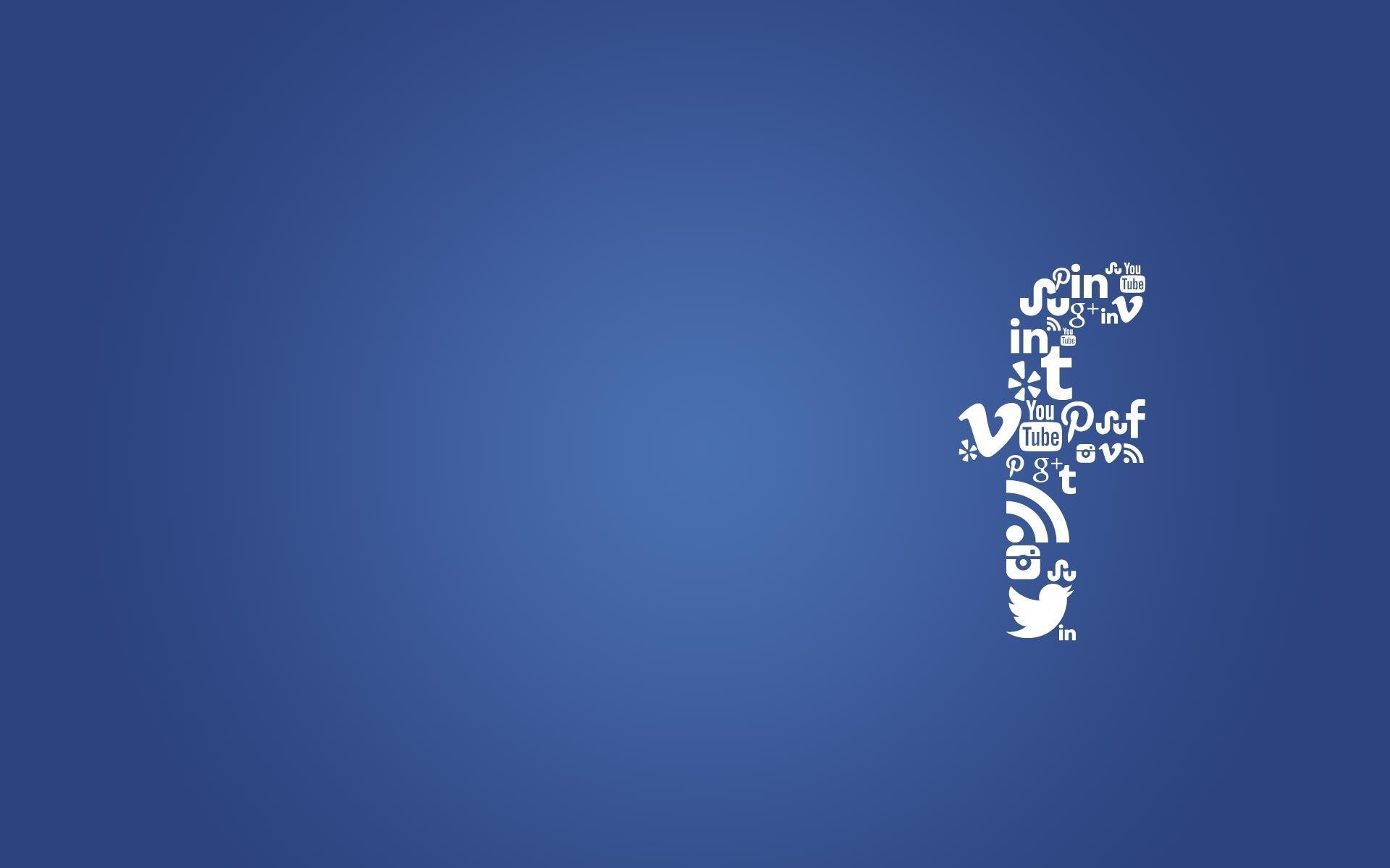 Facebook, F-Logo, Wortwolke, Blauer Hintergrund, Typografie, Full HD Wallpaper