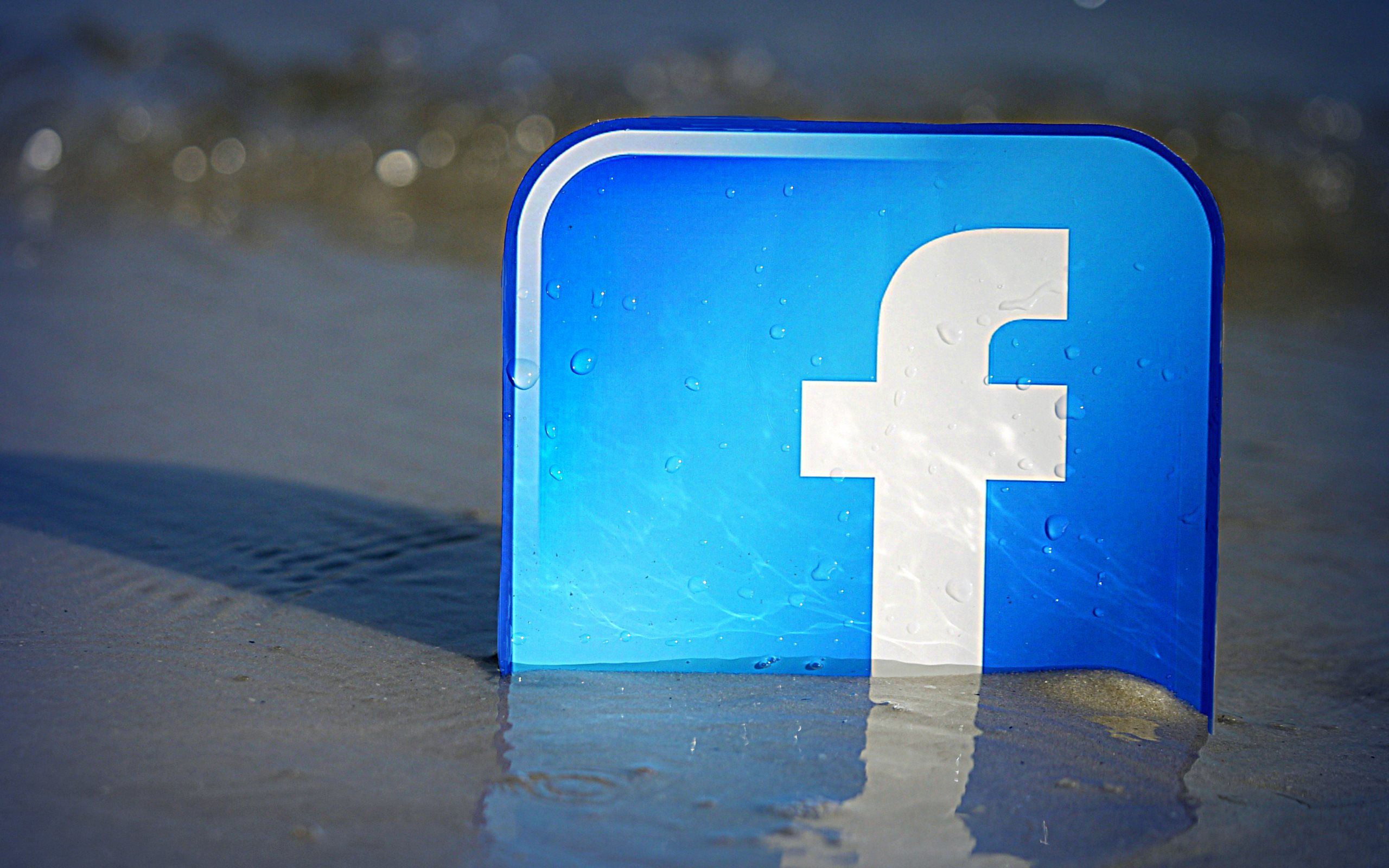Facebook, F-Logo, Wasser, Blau, 3D-Logo, 2K, Hintergrundbild für den PC