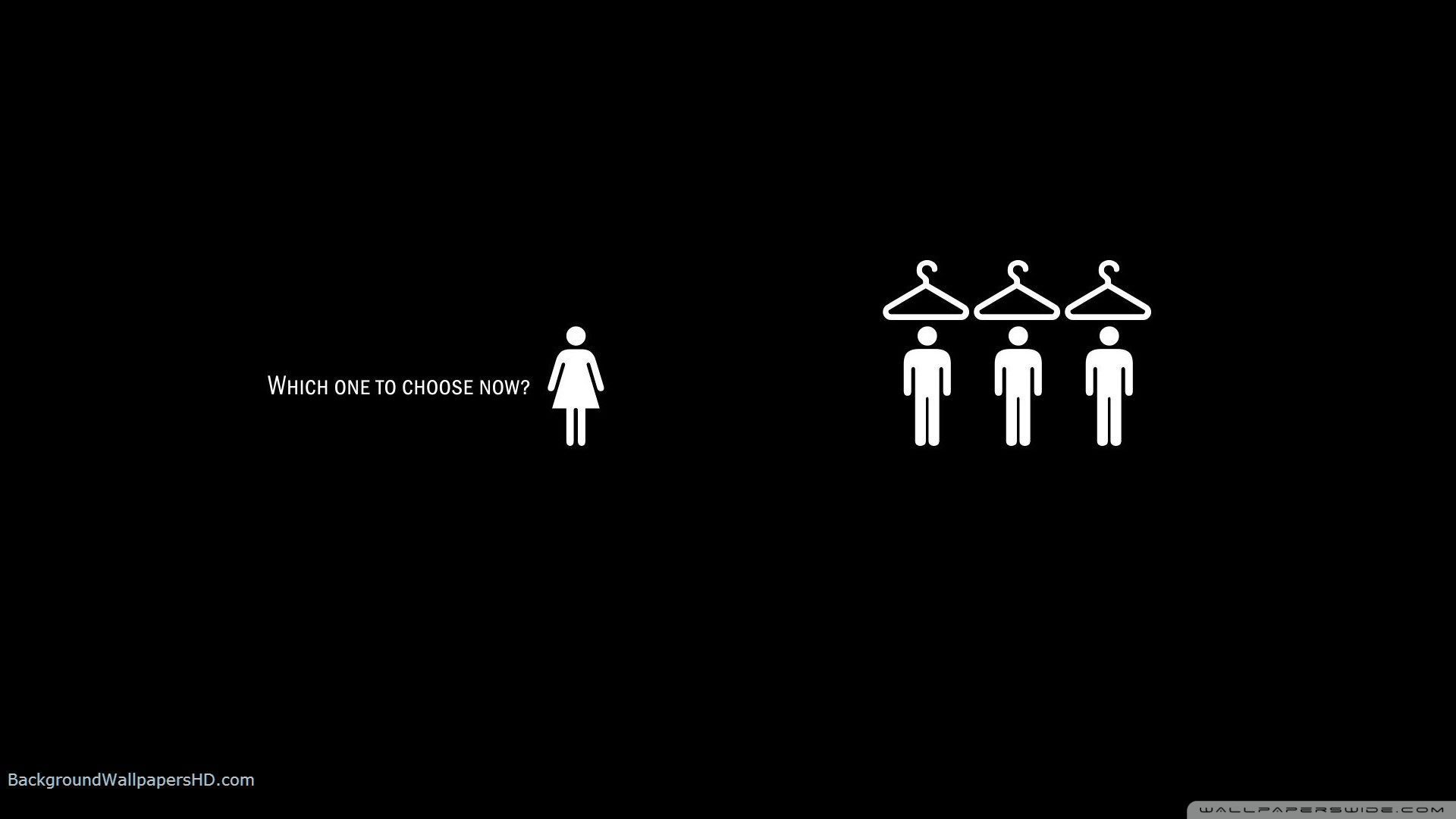 Which One to Choose Now, Humor, Piktogramme, Kleiderbügel, Schwarzer Hintergrund, 1080p Wallpaper