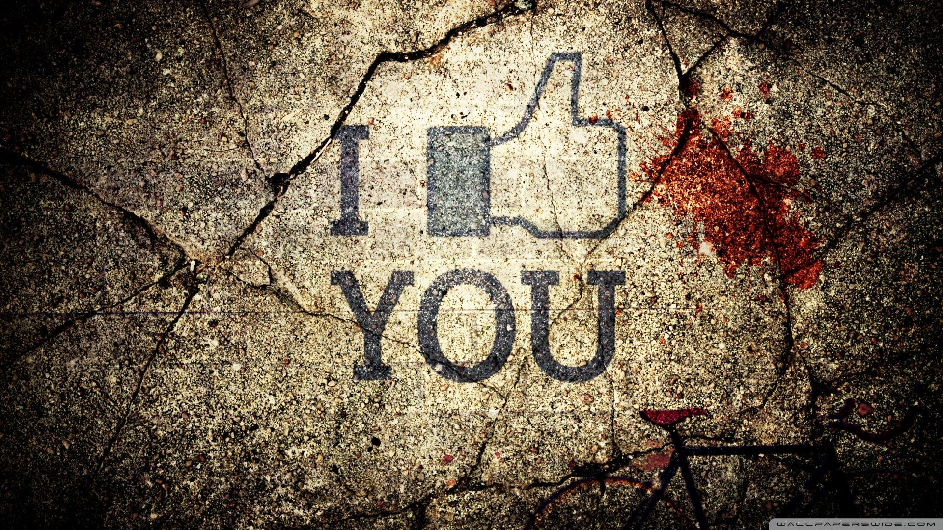 I Like You, Daumen hoch, Like-Symbol, Straßenkunst, Risse, 1920x1080, PC-Hintergrundbild