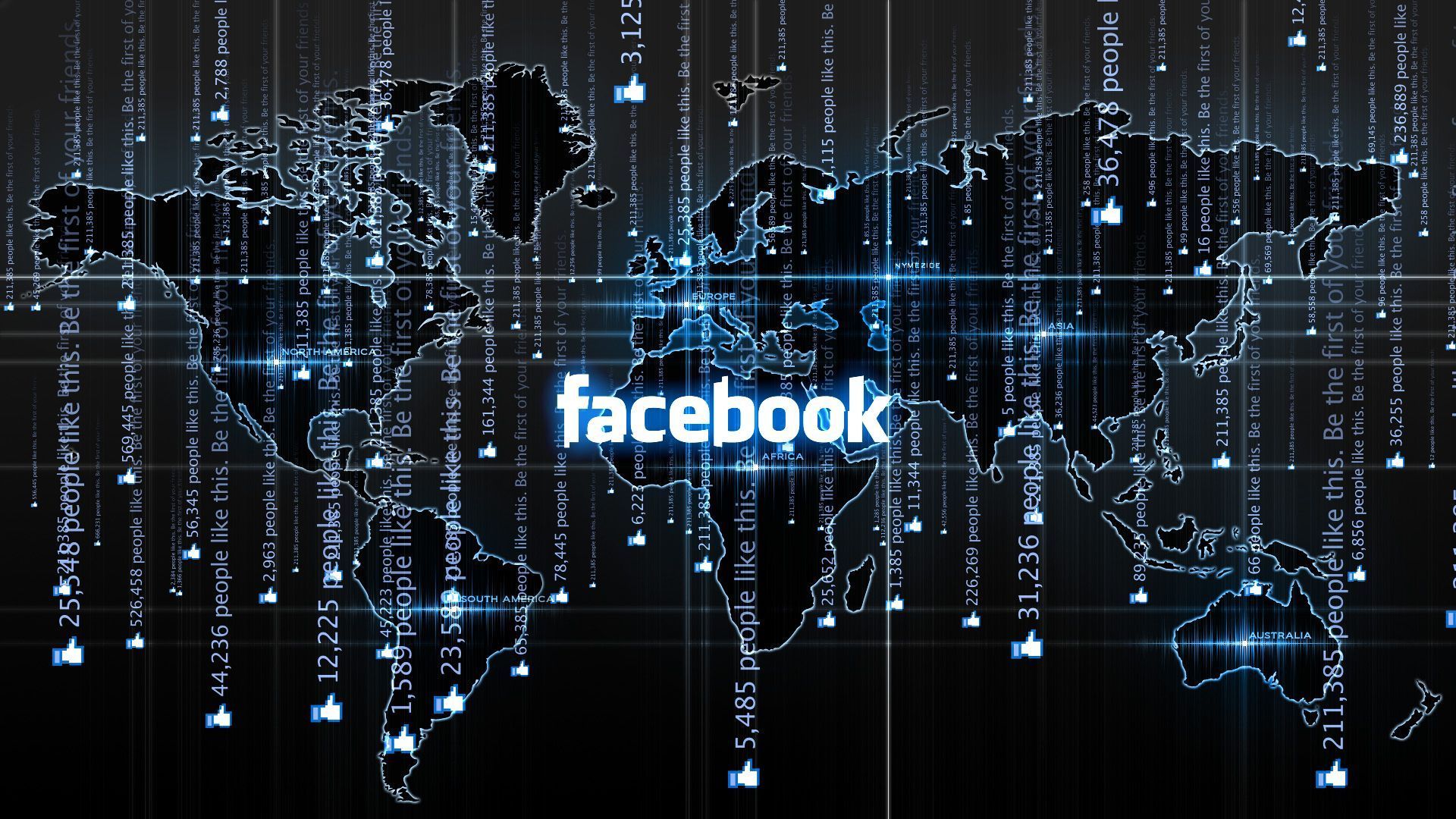 Facebook, Weltkarte, Datenstrom, Netzwerk, Dunkelblau, 1920x1080, Full-HD-Hintergrundbild für PC