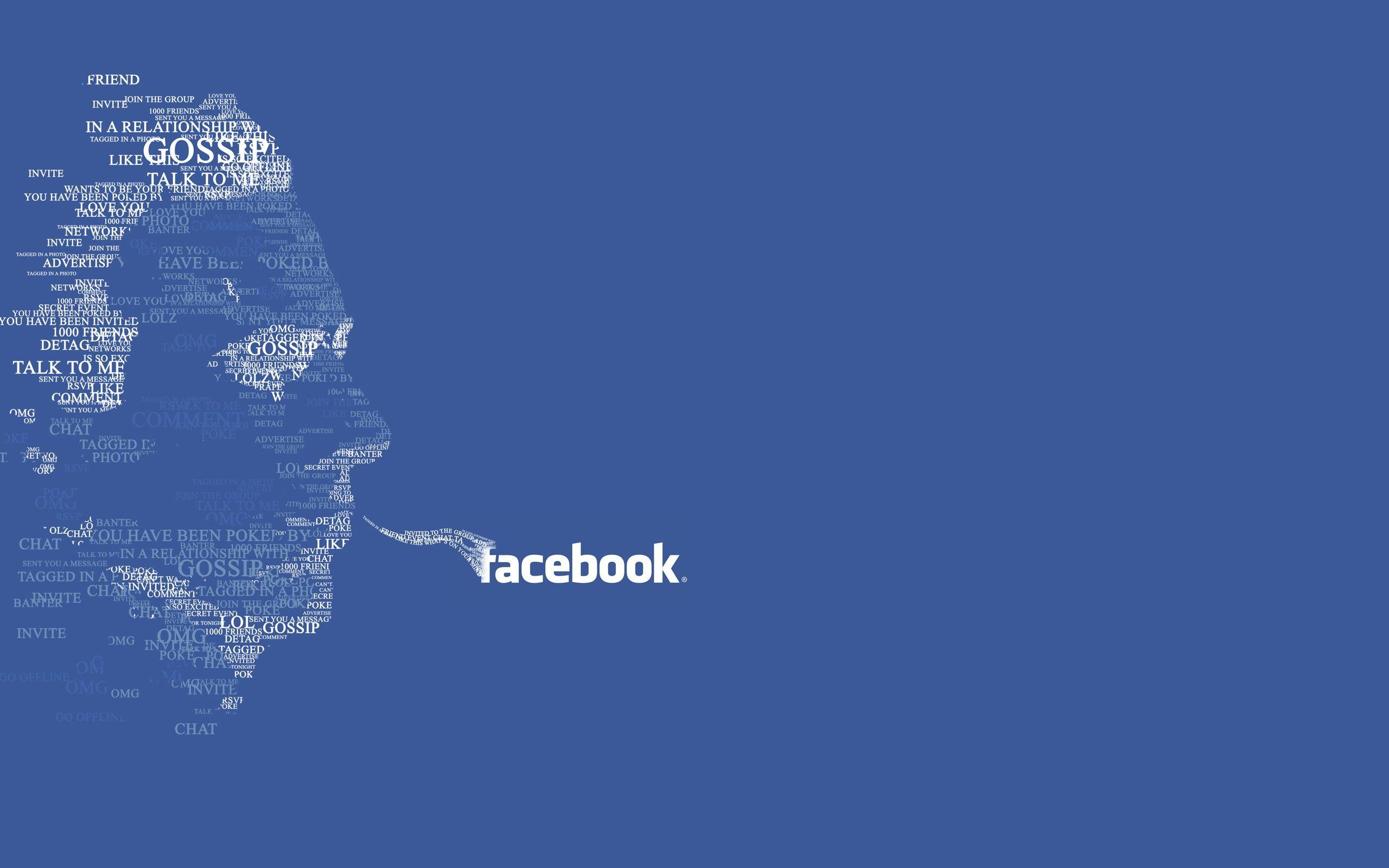 Facebook, Wortwolke, Gesicht, Typografie, Blau, 2K, Hintergrund für den Desktop