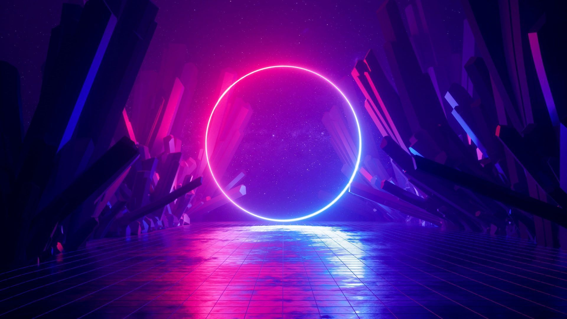 Neonring, Spiegelung, Lila, 3D, 1920x1080, Full-HD-Hintergrundbild für PC