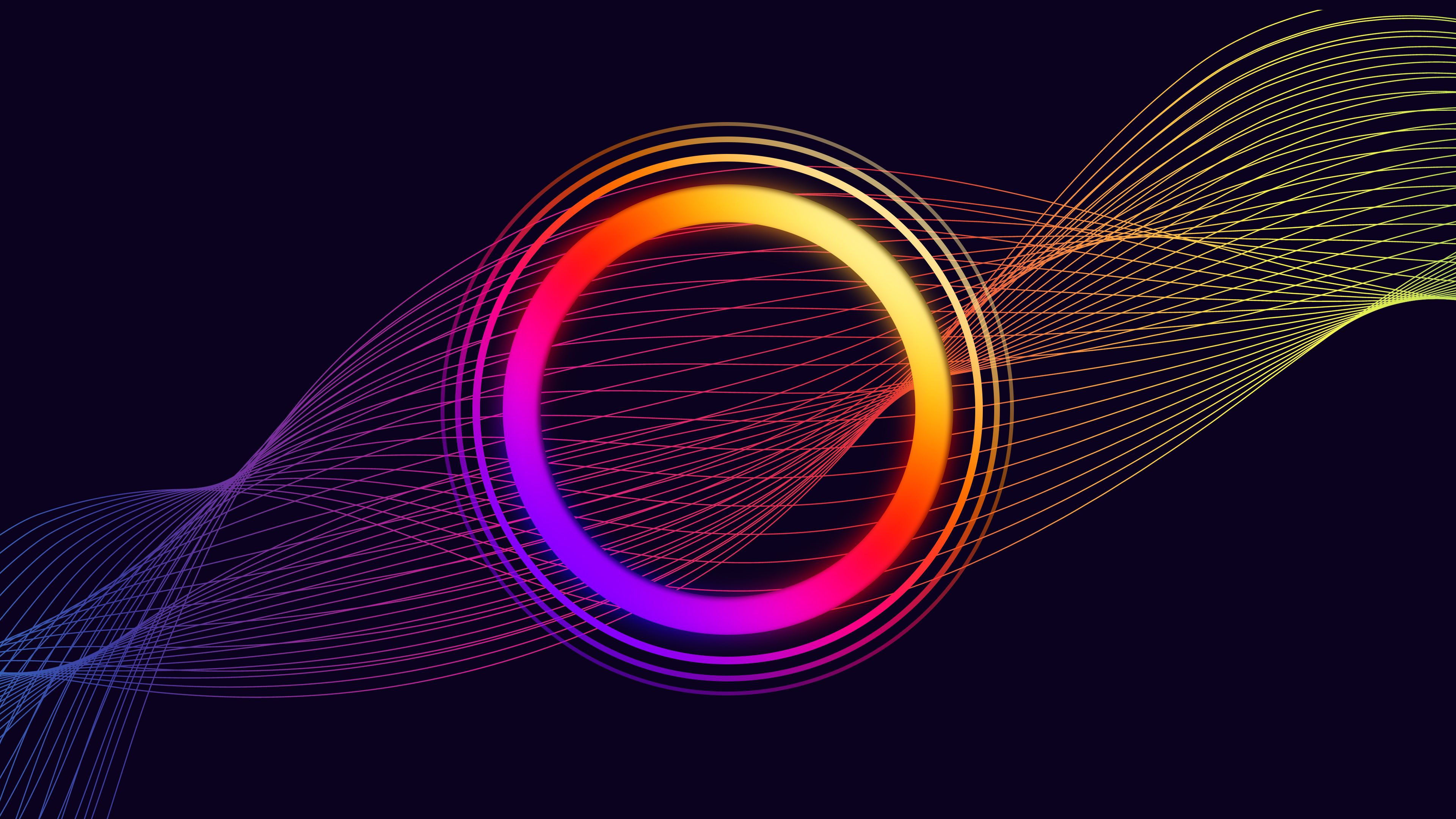 Neonring, Linienwellen, Lila, Farbverlauf, Abstrakt, 4K, Hintergrundbild für den PC