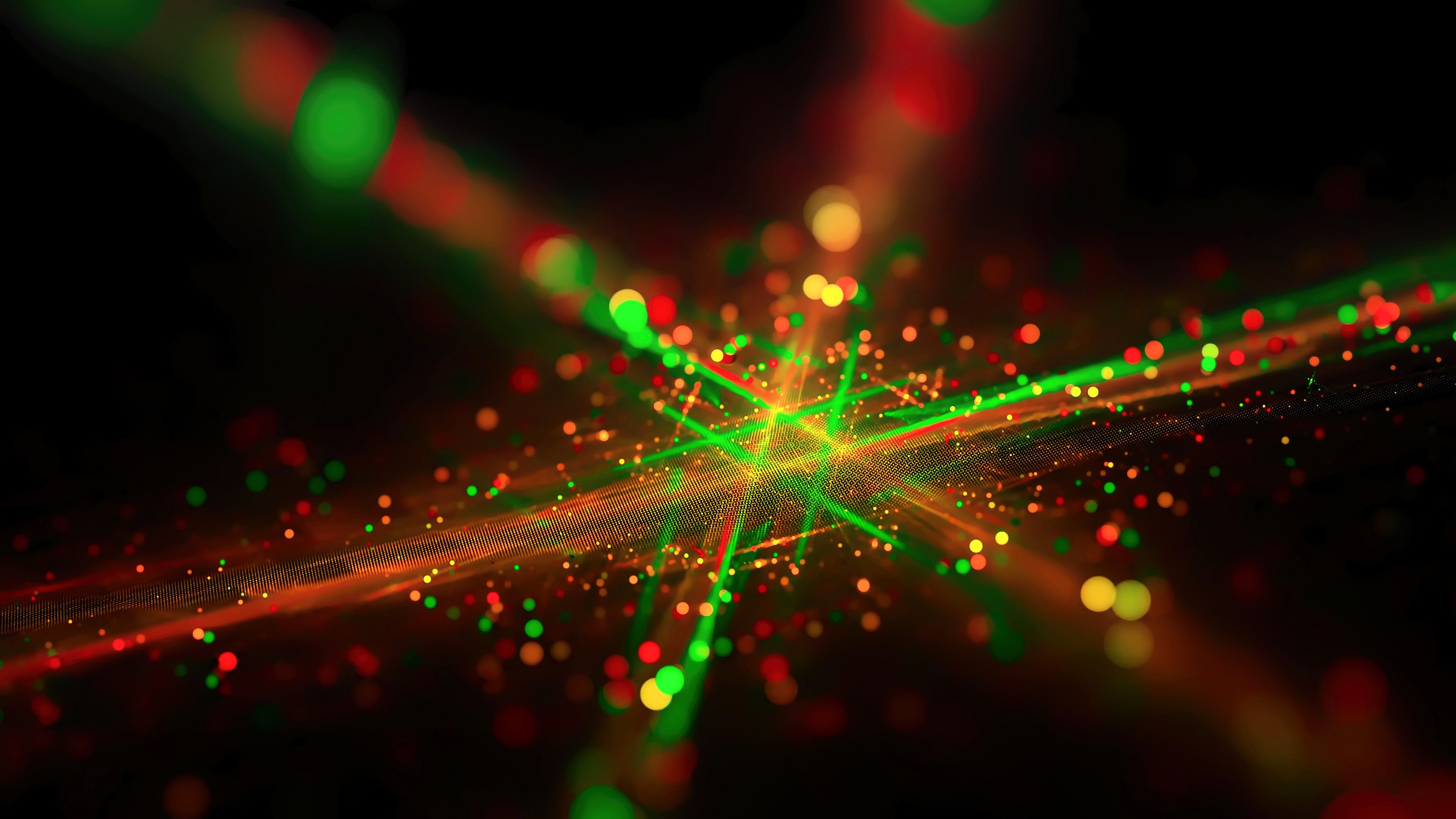 Lichtstrahlen, Bokeh, Grün-Rot, Explosion, Schwarz, 4K 2160p, Desktop-Hintergrundbild