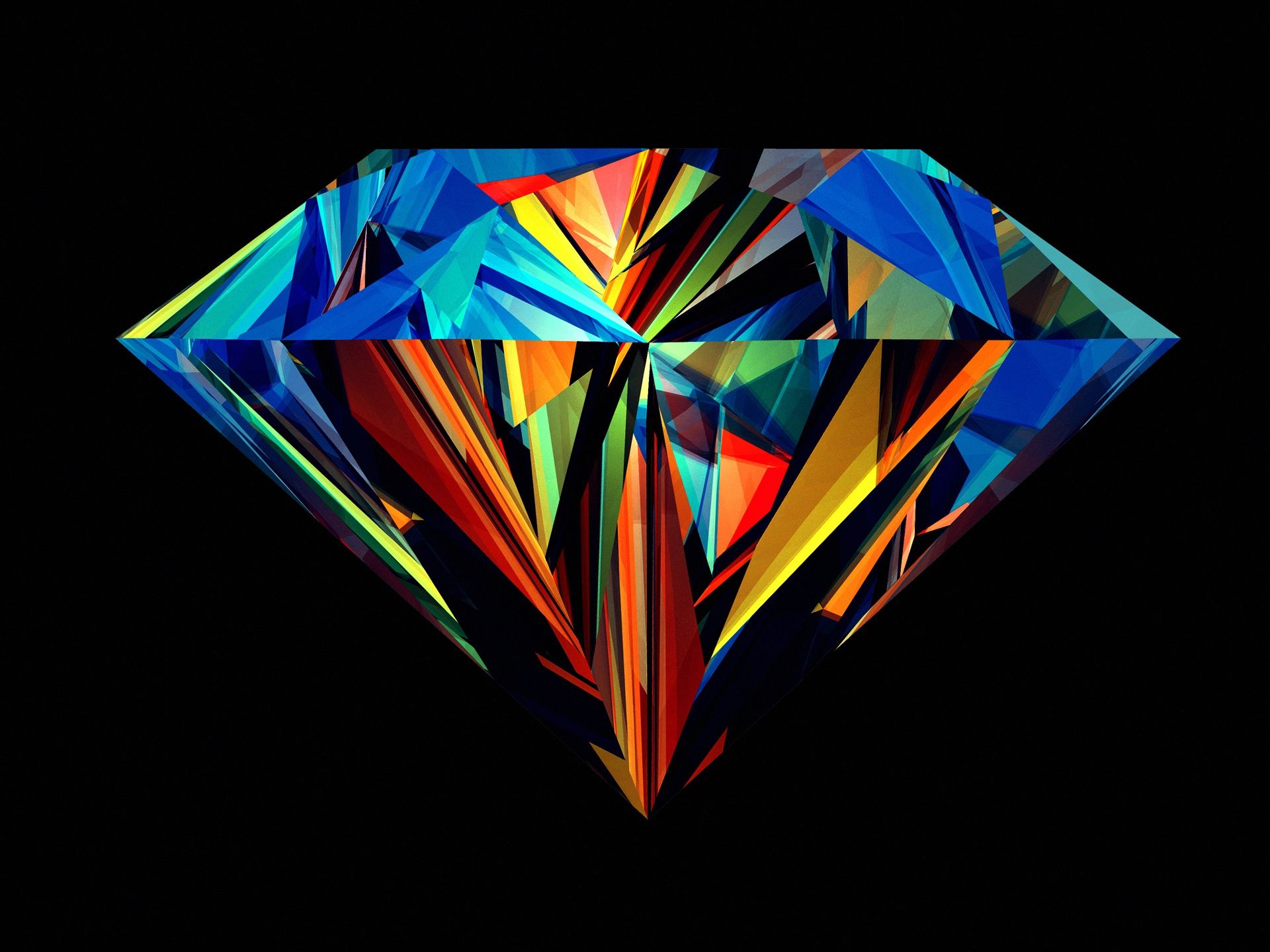 Diamant, Justin Maller, Facetten, Polygonkunst, Schwarzer Hintergrund, Full HD Wallpaper