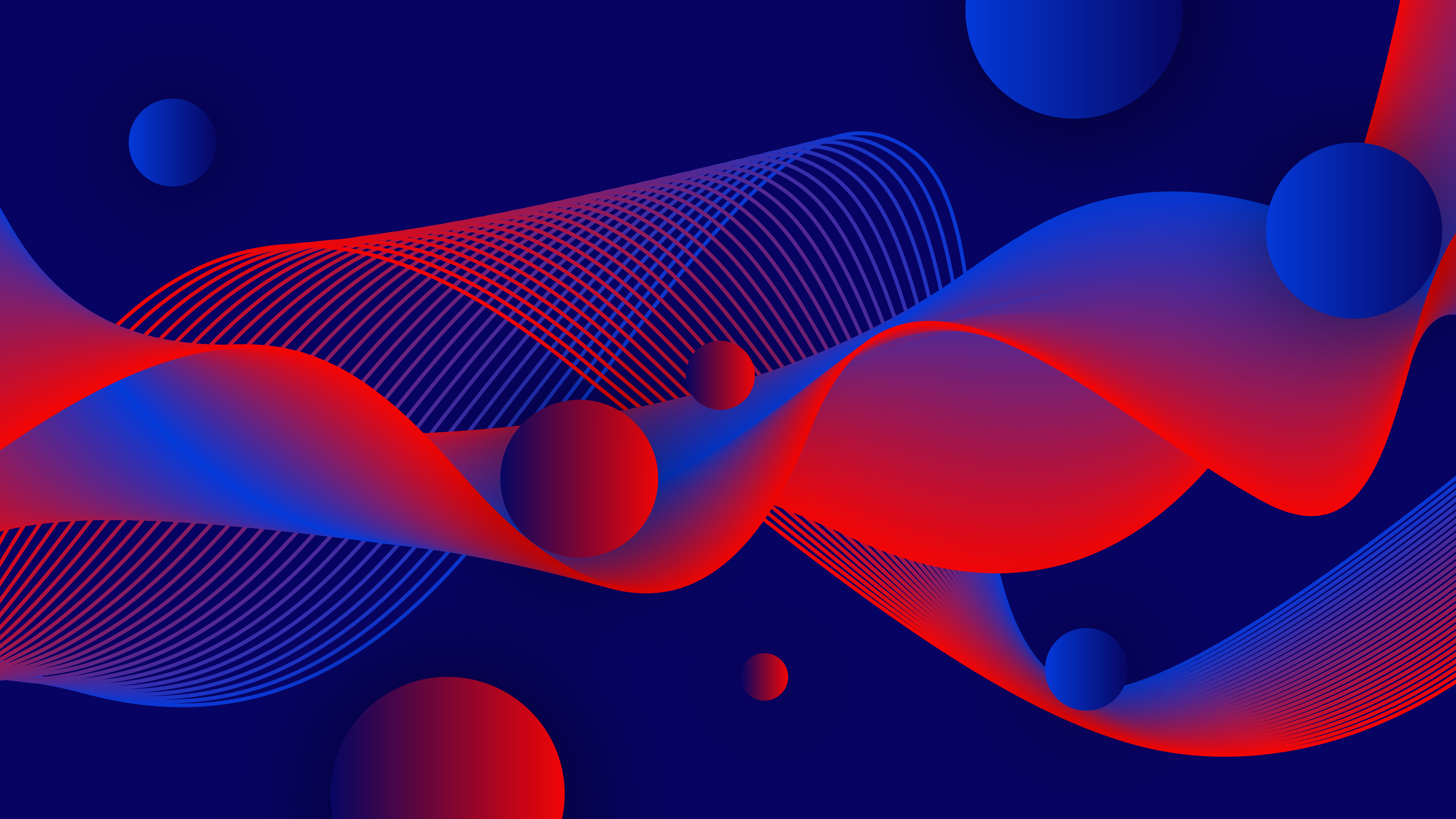 Abstrakte Wellen, Kugeln, Blau-Rot, Linien, Grafikdesign, 4K, Desktop-Hintergrund