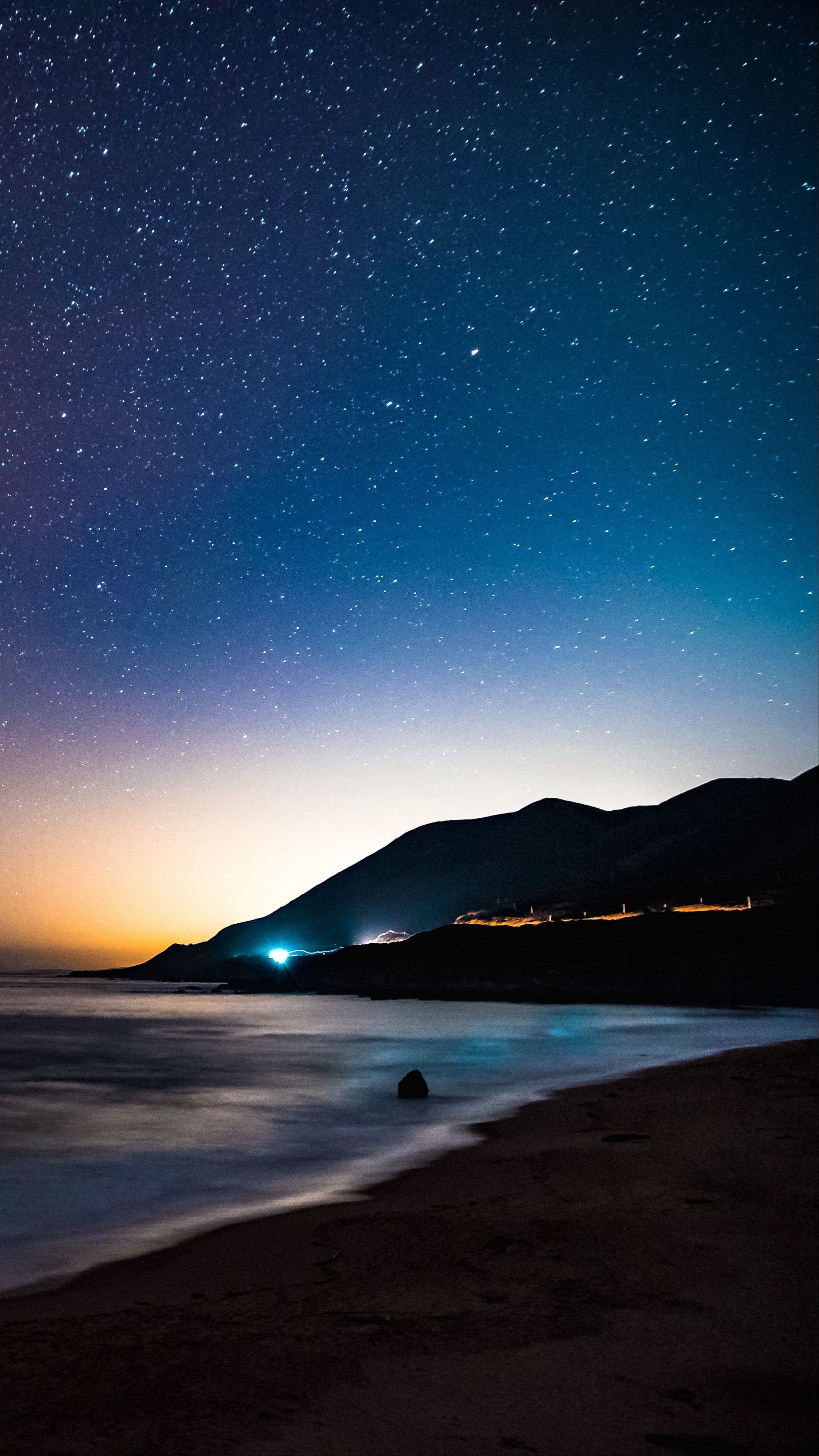 Strand, Sternenhimmel, Dämmerung, Küste, Hochformat, Hintergrundbild fürs Smartphone