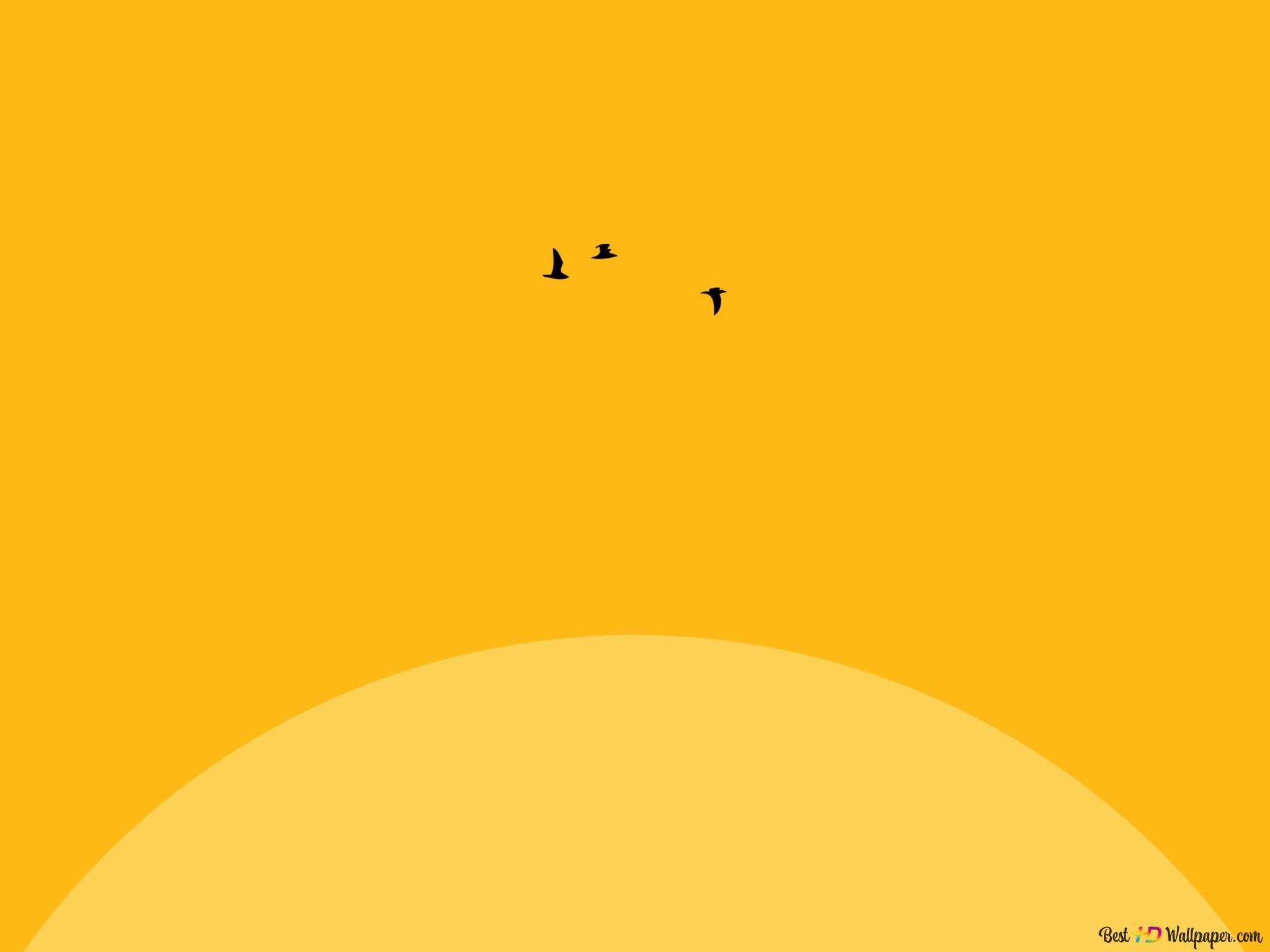 Vögel, Sonne, Gelb, Minimalismus, Flache Grafik, Full HD, iPad-Hintergrundbild