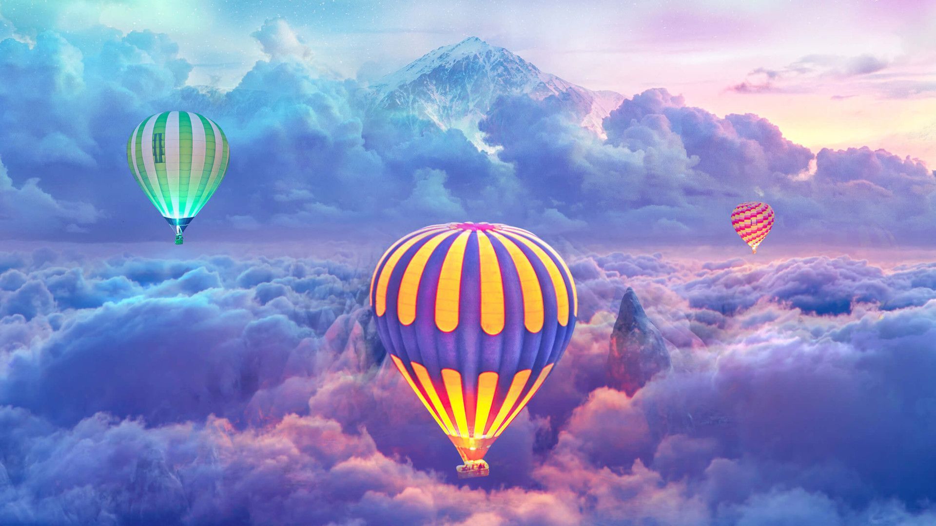 Heißluftballons, Wolken, Fantasie, Himmel, Pastell, Full HD 1080p, Desktop-Hintergrundbild