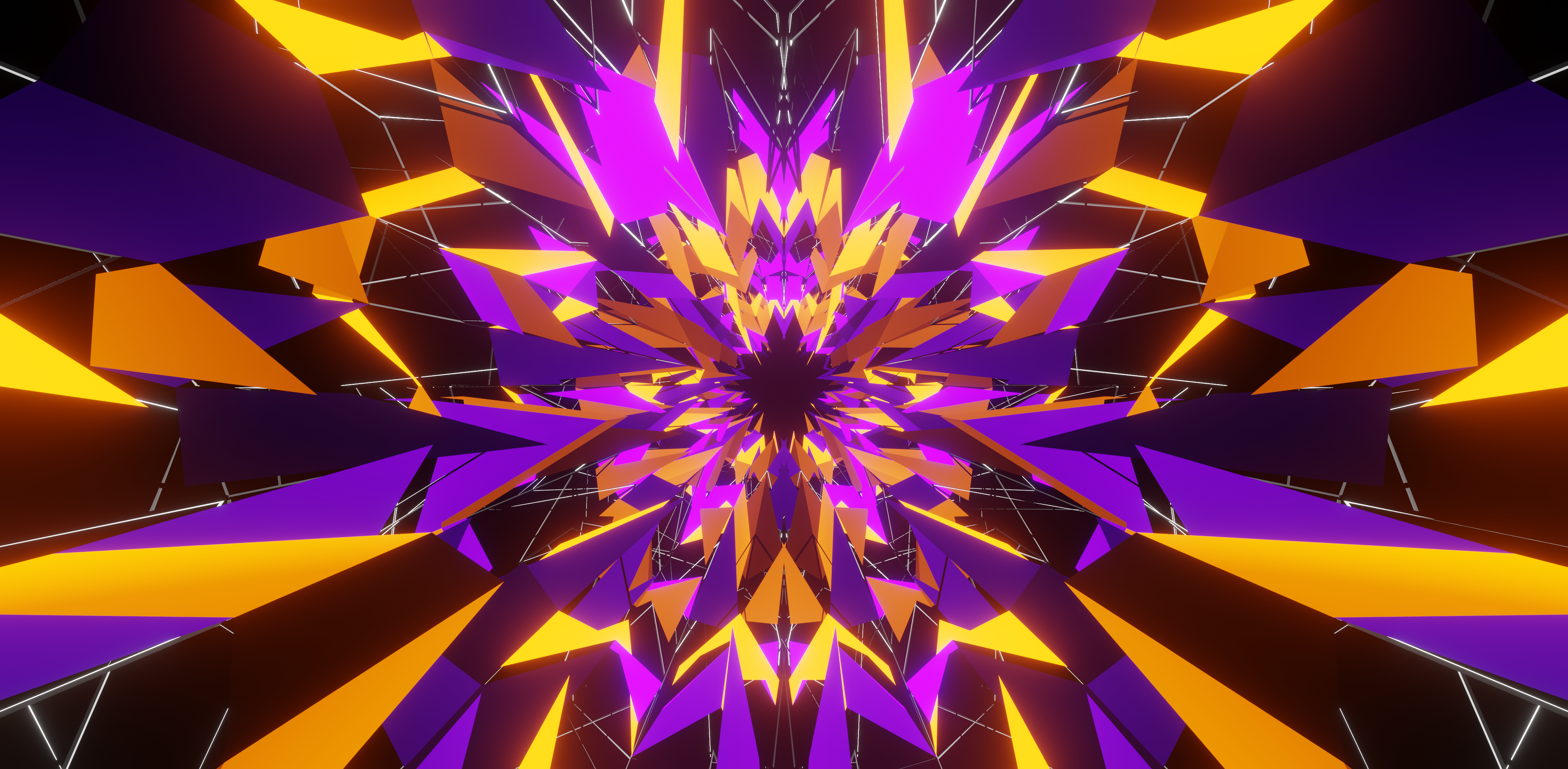 Kaleidoskop, Lila-Orange, Geometrisch, Symmetrie, 3D, 4K, Desktop-Hintergrund für Windows