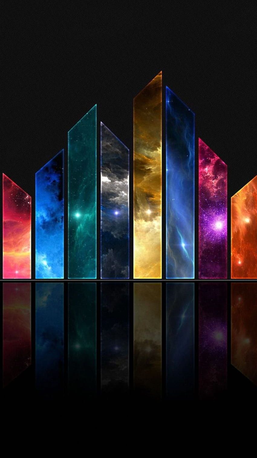 Glasprismen, Kristalle, Galaxie, Spiegelung, Schwarz, HD, Handy-Hintergrund im Hochformat