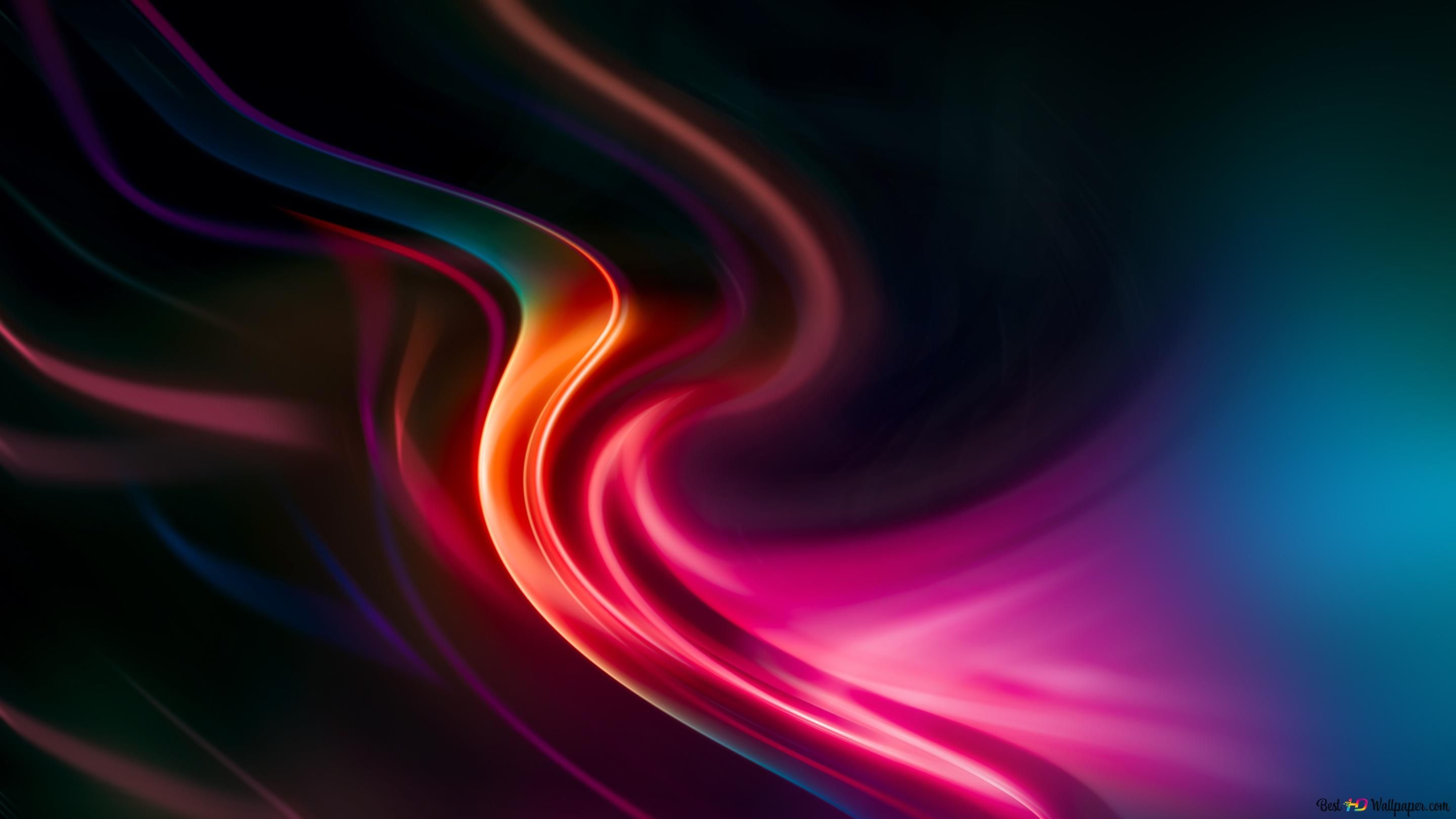 Lichtschwung, Rot-Türkis, Dunkel, Abstrakte Wellen, Weich, 2K-Hintergrundbild für PC