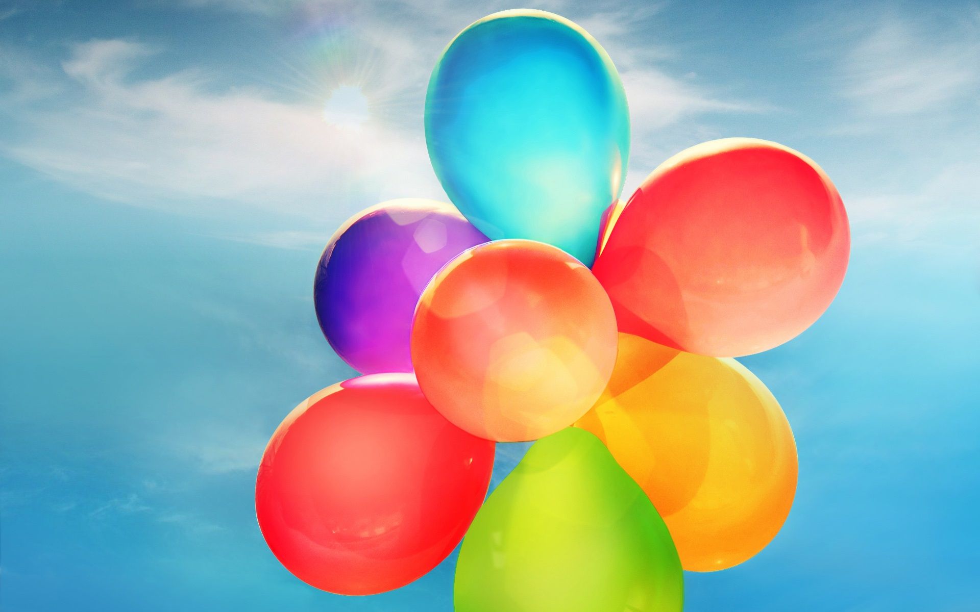 Luftballons, Bunte Ballons, Blauer Himmel, Wolken, Fest, Full-HD-Hintergrundbild für PC