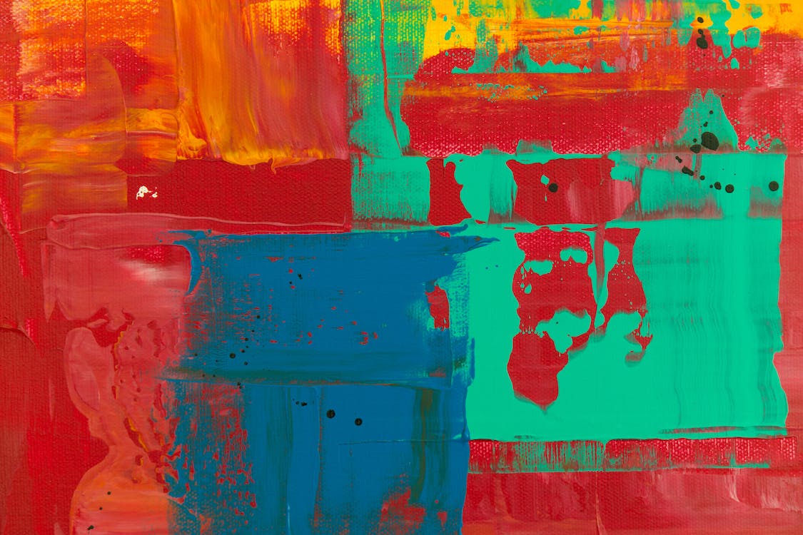 Acrylmalerei, Rot-Türkis, Pinselstriche, Abstrakte Kunst, Textur, Hintergrundbild
