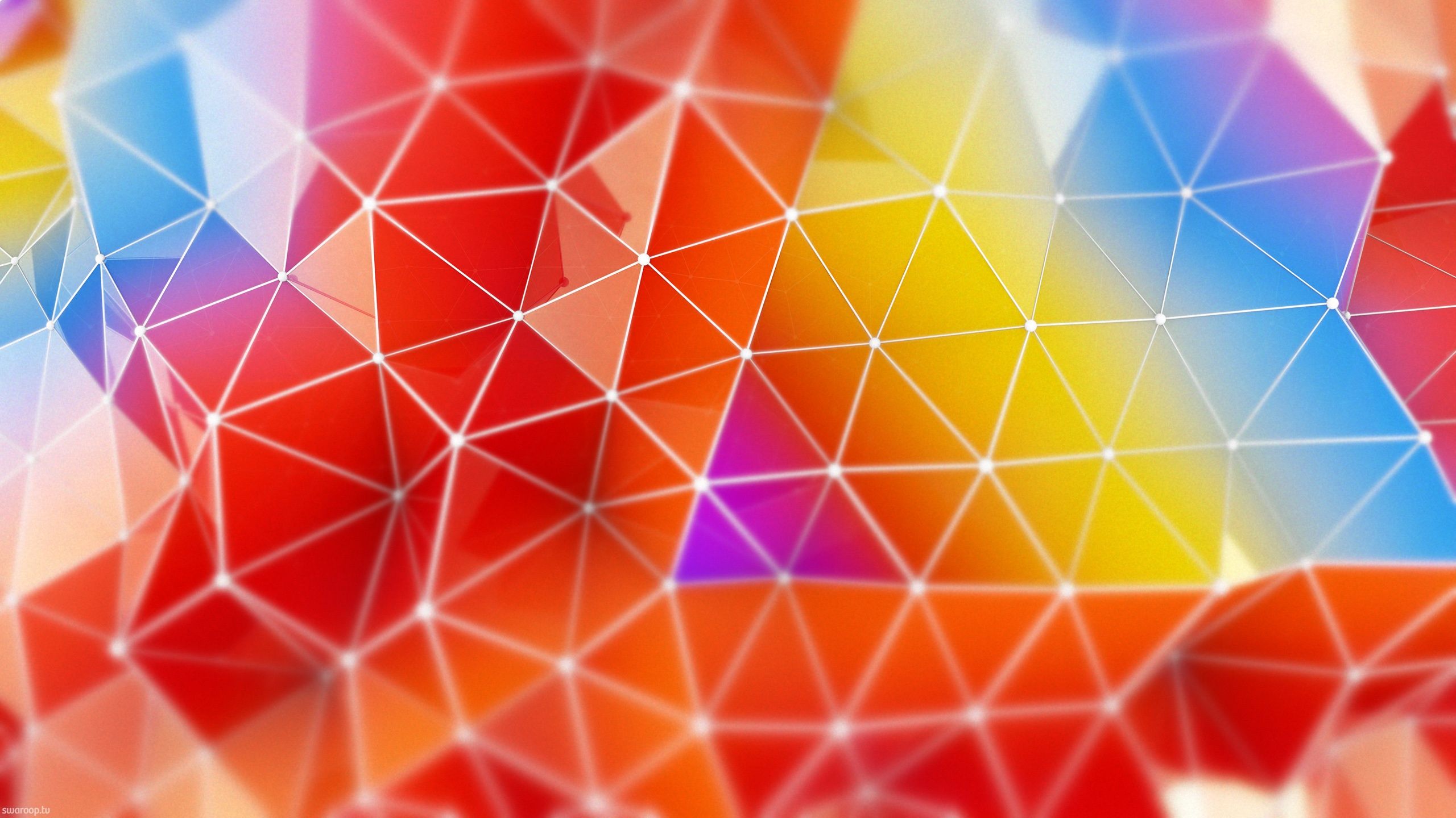 Polygonmuster, Dreiecke, Rot-Gelb-Blau, Geometrisch, Low Poly, 2K, Laptop-Hintergrundbild