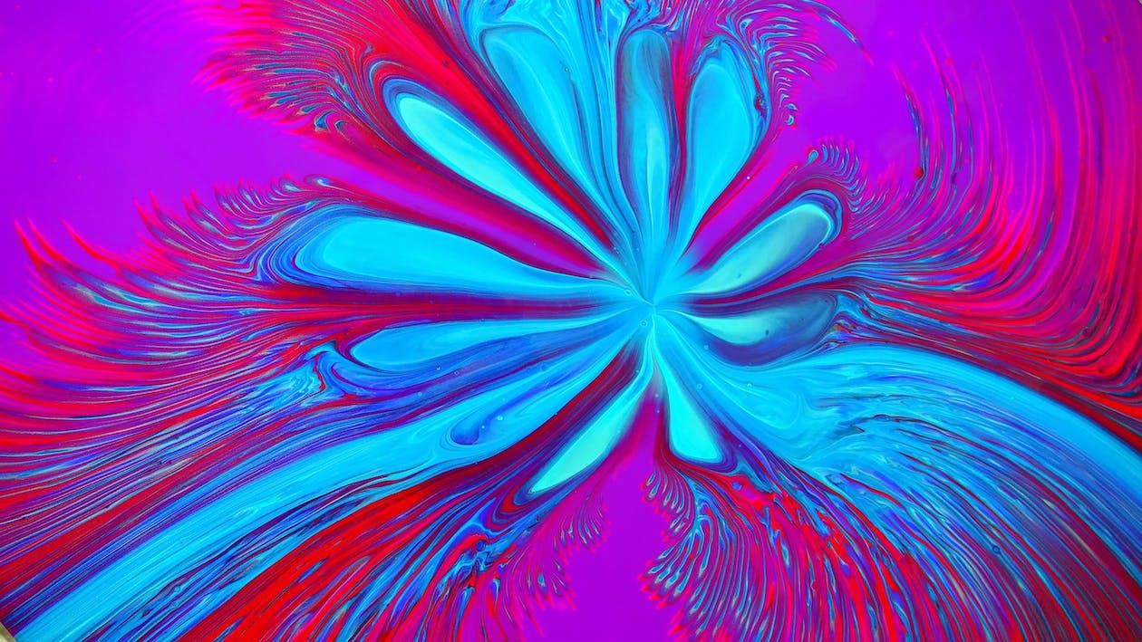 Flüssige Farben, Türkis-Magenta, Blütenform, Abstrakt, Kräftige Farben, Hintergrund