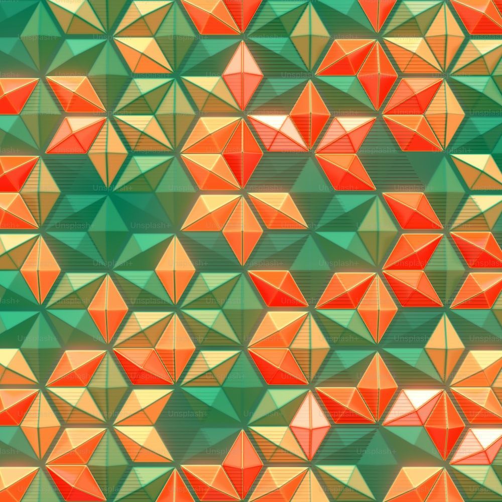 Geometrisches Muster, Grün-Orange, Dreiecke, Retro, Textur, Hintergrundbild fürs Tablet