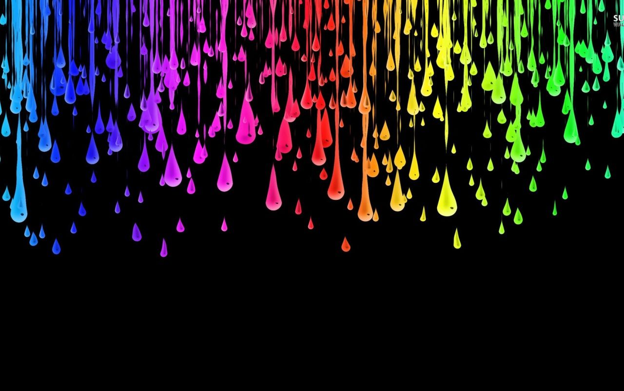 Tropfende Farbe, Regenbogenfarben, Schwarzer Hintergrund, Farbtropfen, HD Wallpaper