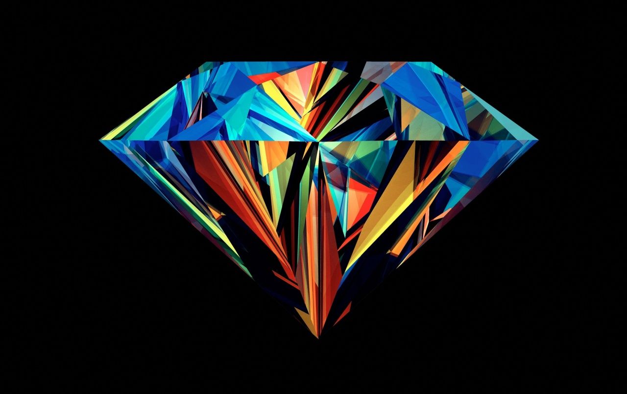 Diamant, Low Poly, Geometrie, Schwarzer Hintergrund, Bunt, HD Wallpaper
