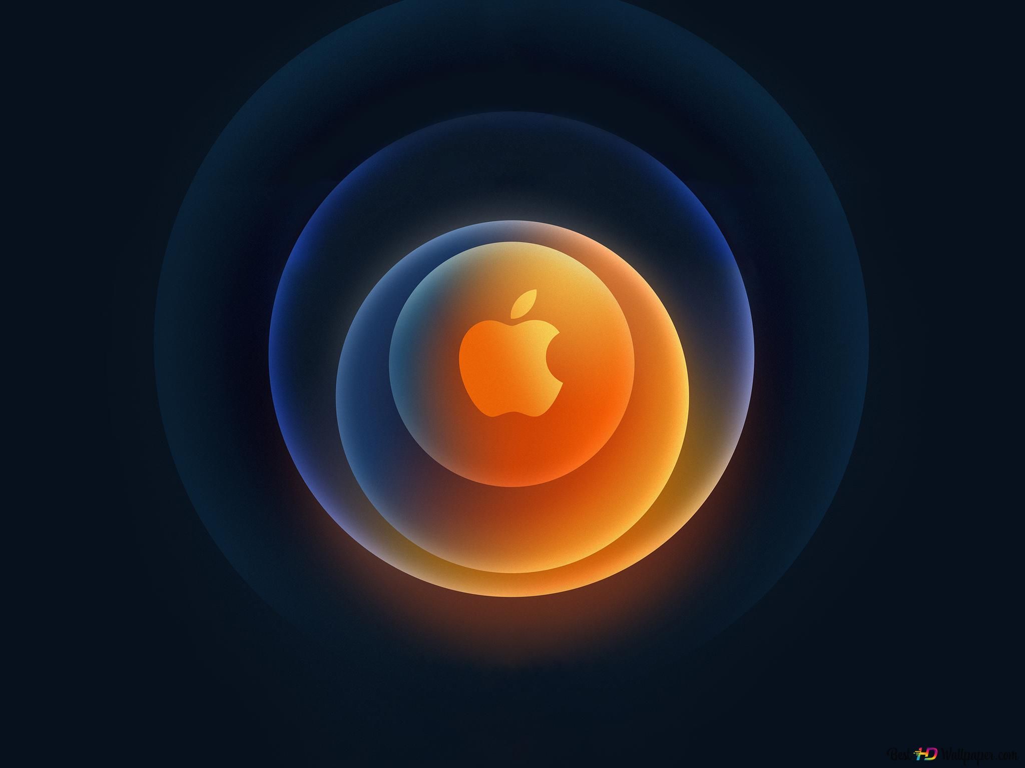 Apple-Logo, Apple, Kreise, Orange, Dunkelblau, Full HD, iPad-Hintergrundbild