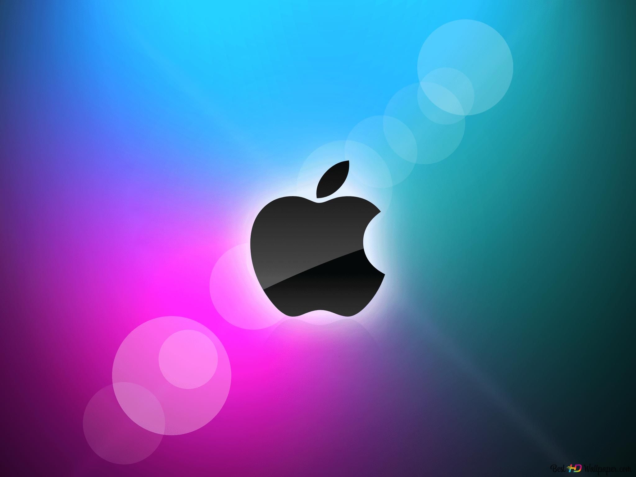 Apple-Logo, Apple, Bokeh, Pink, Türkis, Farbverlauf, Full HD, Hintergrundbild fürs Tablet