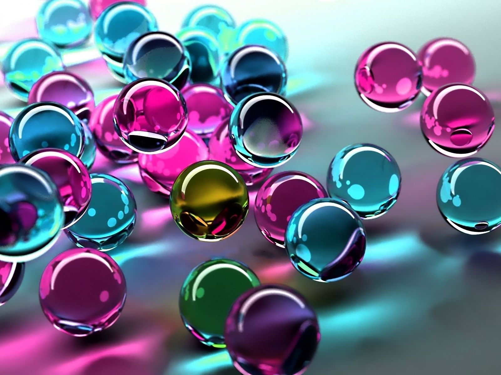 Glaskugeln, 3D-Render, Pink, Türkis, Spiegelung, HD, Hintergrundbild fürs Tablet