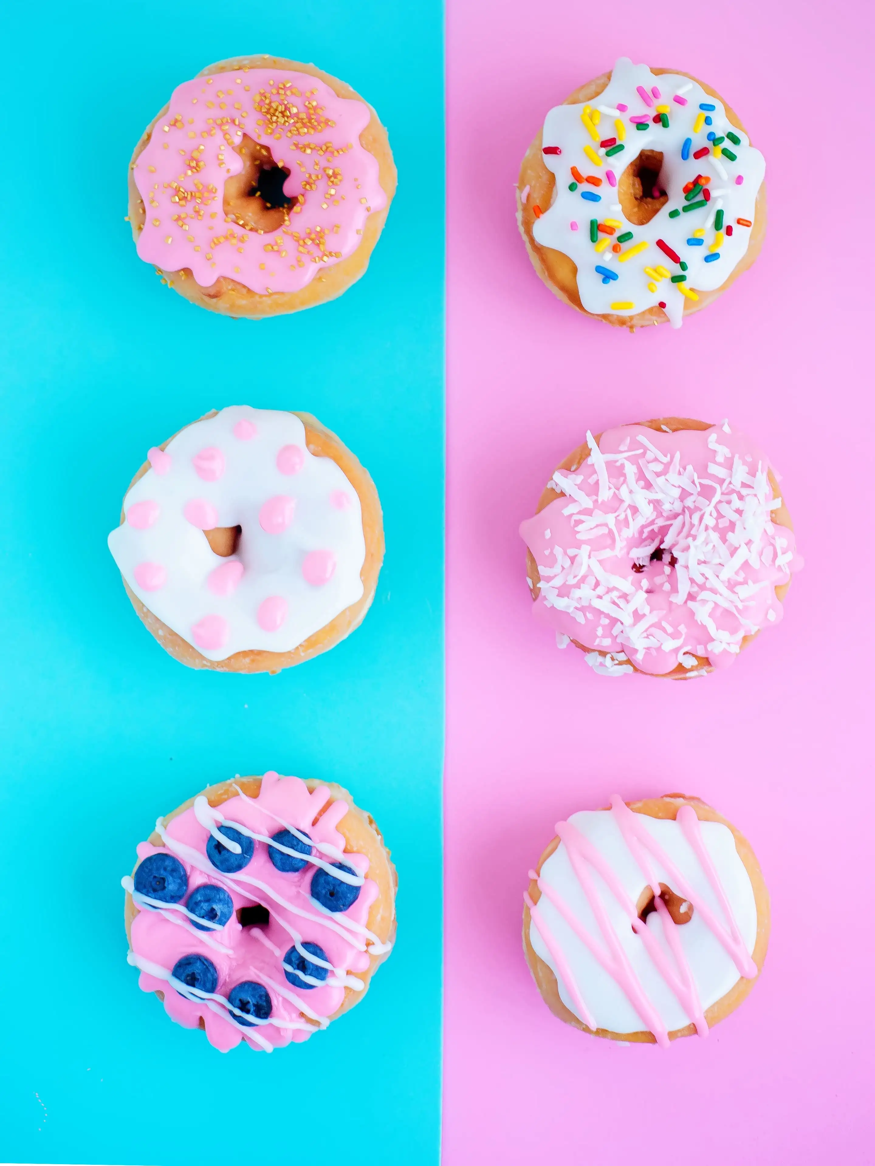Donuts, Streusel, Türkis, Rosa, Food, QHD+, Hintergrundbild fürs Tablet