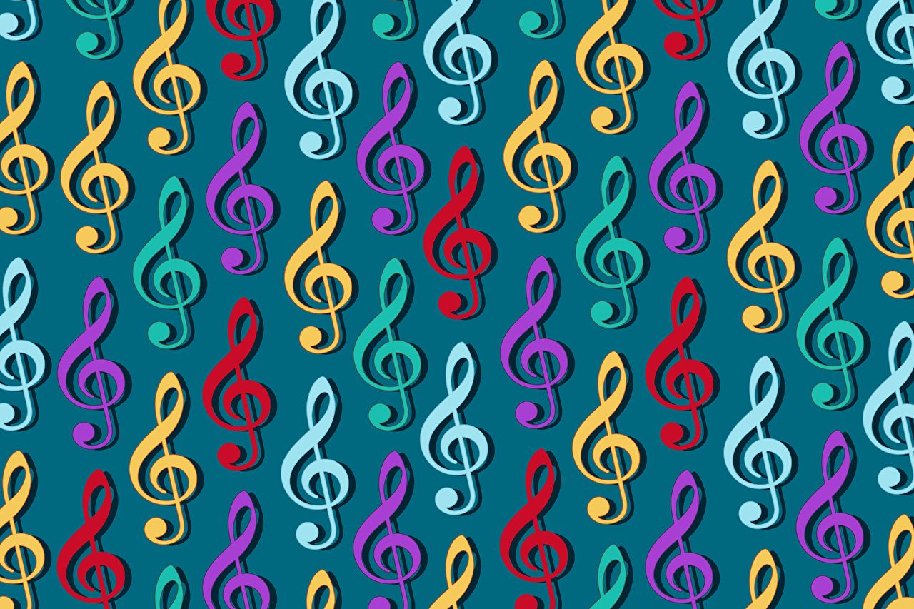 Notenschlüssel, Musik, Muster, Petrol Hintergrund, Bunt, HD Wallpaper