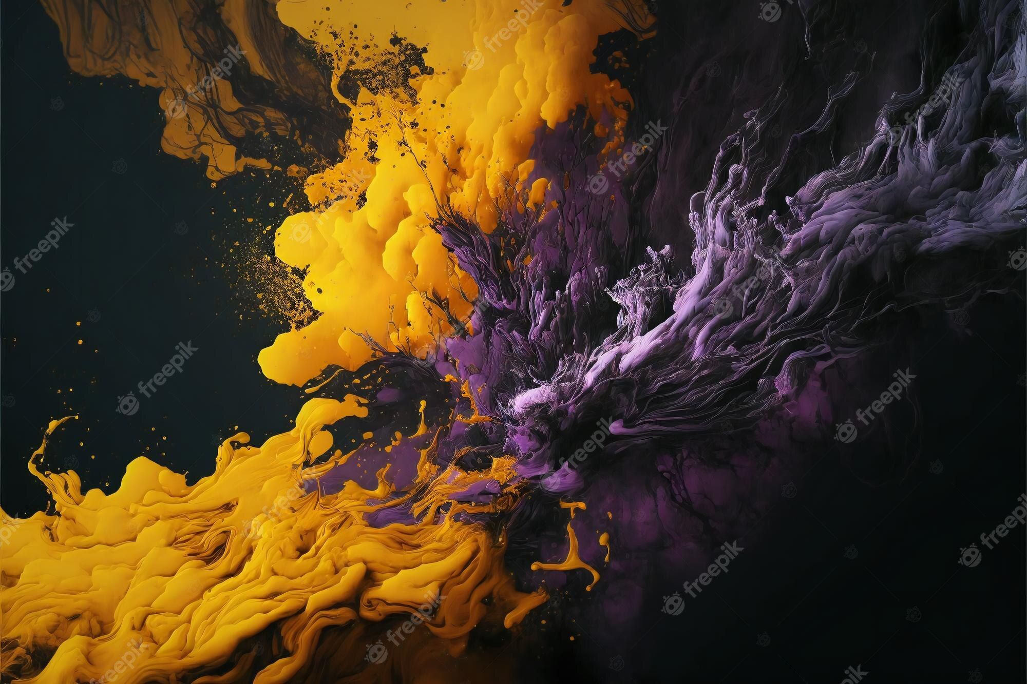 Farbrauch, Tinte, Gelb, Lila, Schwarzer Hintergrund, Full HD Wallpaper
