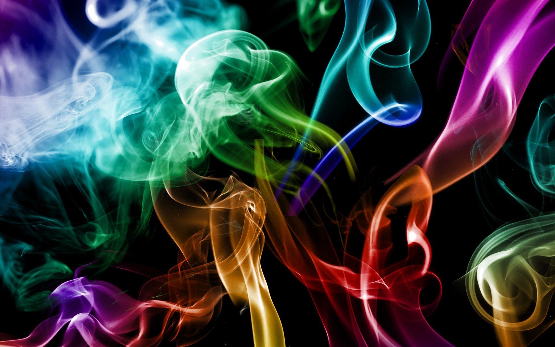 Rauch, Regenbogenfarben, Schwarzer Hintergrund, Abstrakt, Full HD Wallpaper