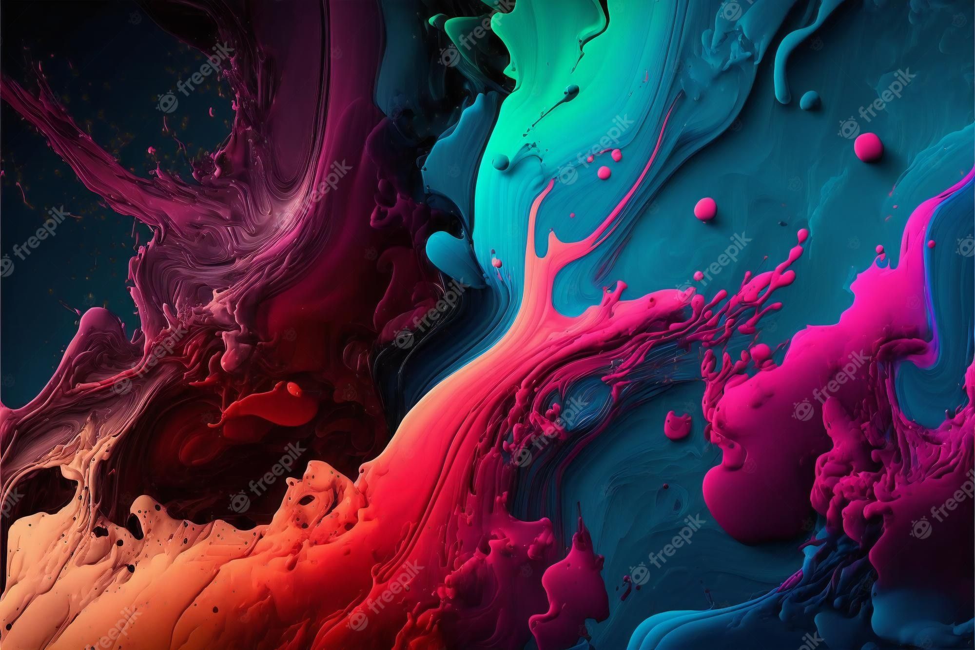 Fluid Art, Farbspritzer, Pink, Türkis, Dunkelrot, Full HD, Desktop-Hintergrund für Windows