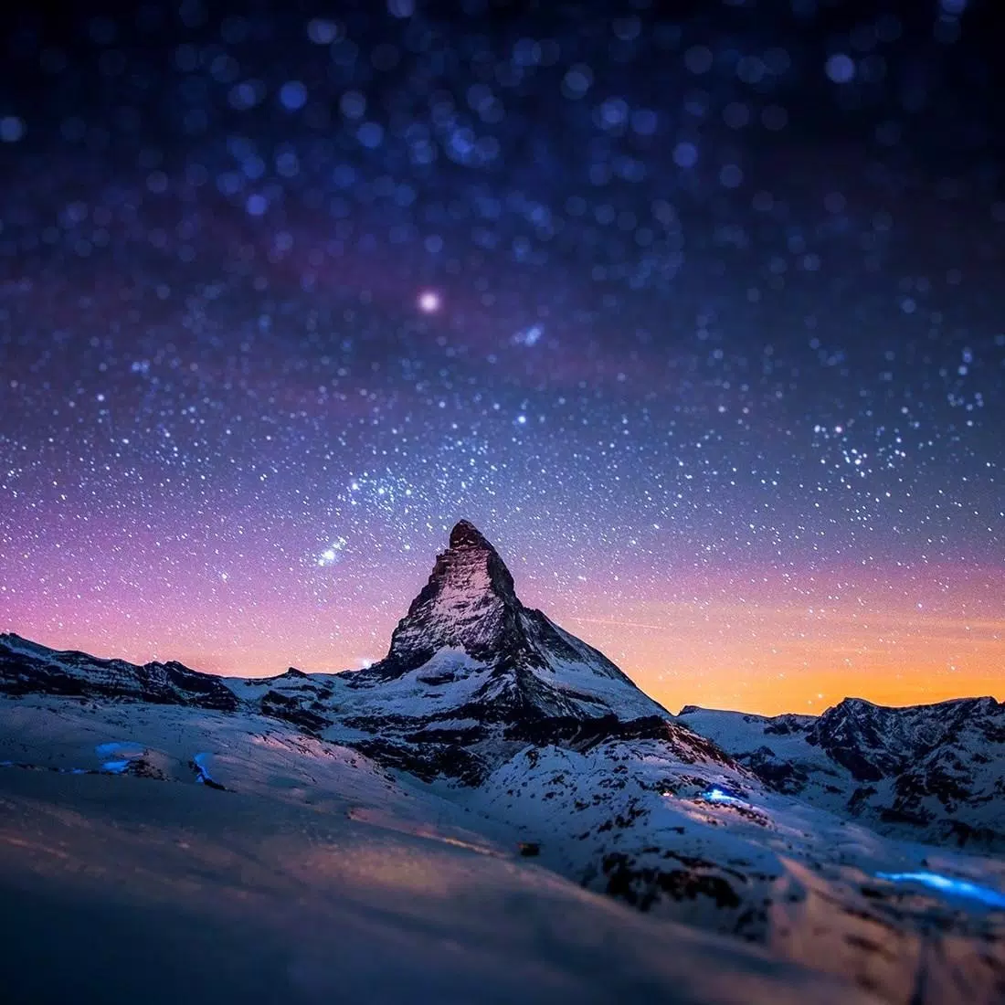 Matterhorn, Alpen, Schweiz, Sternenhimmel, Schnee, Hintergrundbild für iPad und Tablet