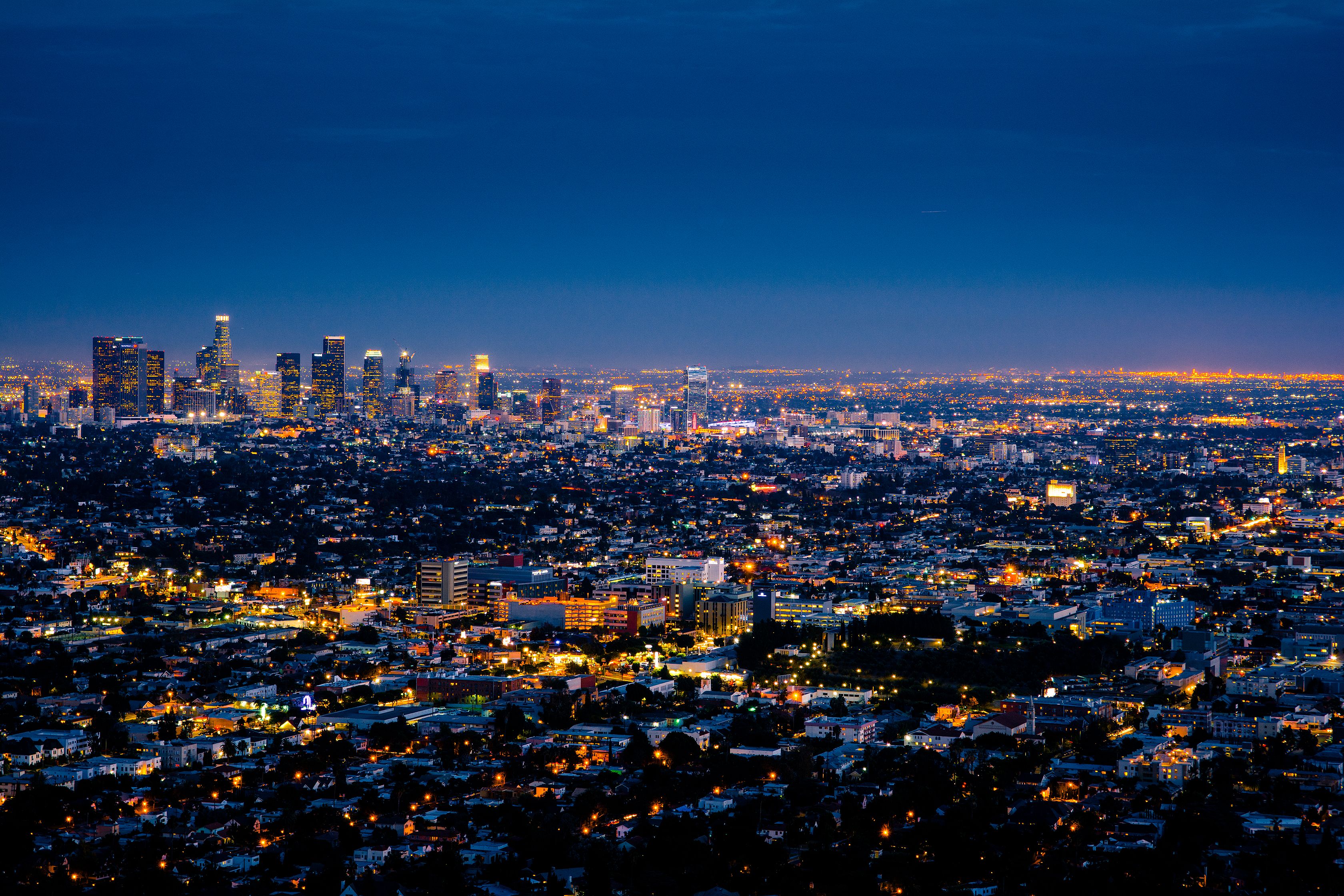 Los Angeles, Stadtlichter, Skyline, Nacht, Panorama, 2K, Hintergrundbild für den PC