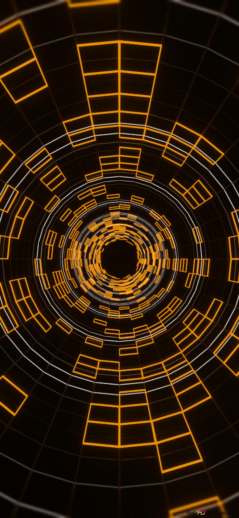 Tunnel, Geometrie, Orange, Schwarzer Hintergrund, Sci-Fi, Sperrbildschirm fürs iPhone