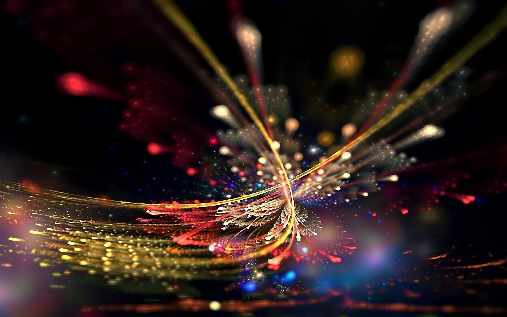 Lichtstrahlen, Funken, Abstrakt, Bunt, Schwarzer Hintergrund, Full HD Wallpaper