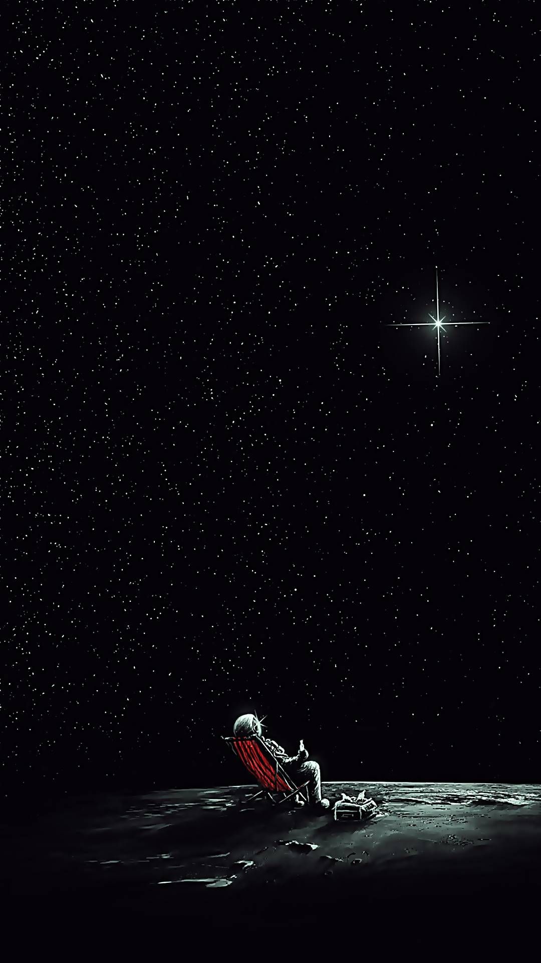 Astronaut, Weltraum, Stern, Minimalismus, Dunkel, Full HD, Handy-Hintergrund im Hochformat