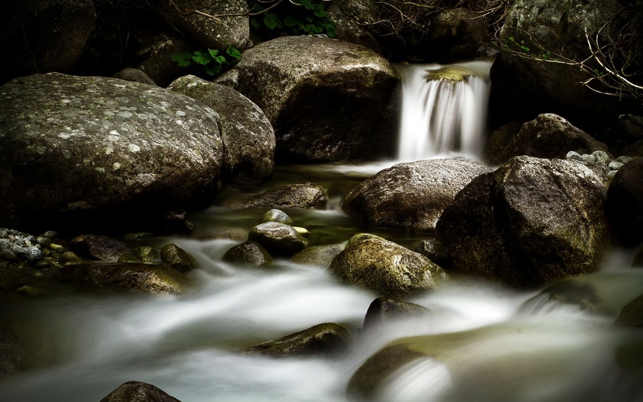 Bach, Felsen, Langzeitbelichtung, Wasserfall, Wald, 16:10, HD-Hintergrundbild für den Desktop