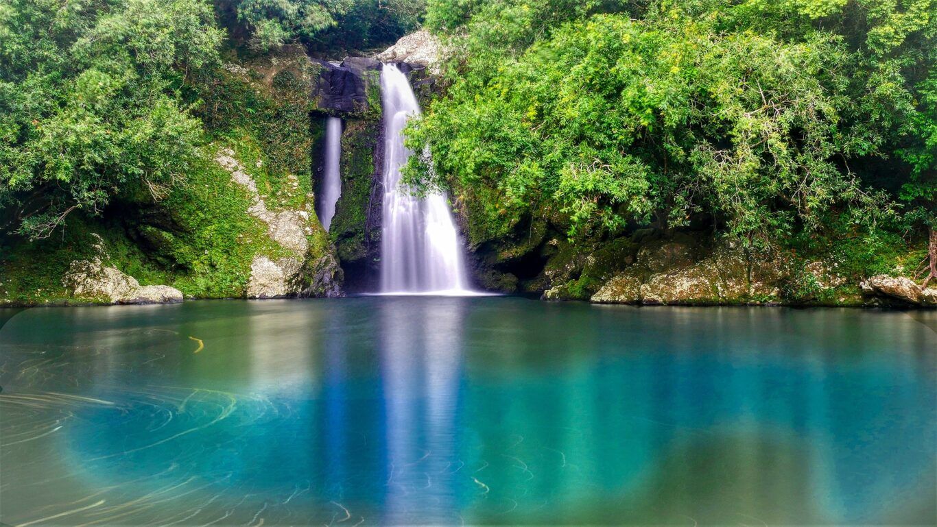 Wasserfall, Lagune, Türkisfarbenes Wasser, Dschungel, Tropen, HD, Desktop-Hintergrund
