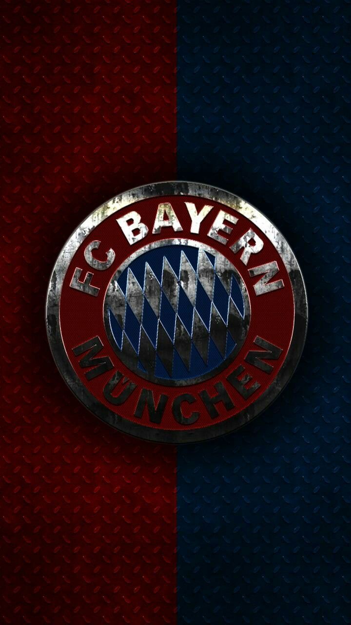 FC Bayern München, Metallisches Wappen, Rot-blau, Dunkler Hintergrund, Sperrbildschirm fürs iPhone