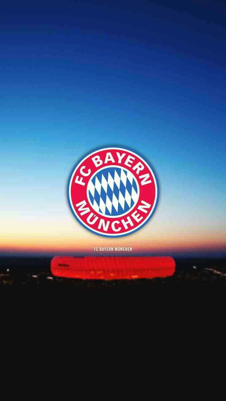FC Bayern München, Allianz Arena, Abenddämmerung, Logo, Blauer Himmel, HD, Handy-Hintergrund