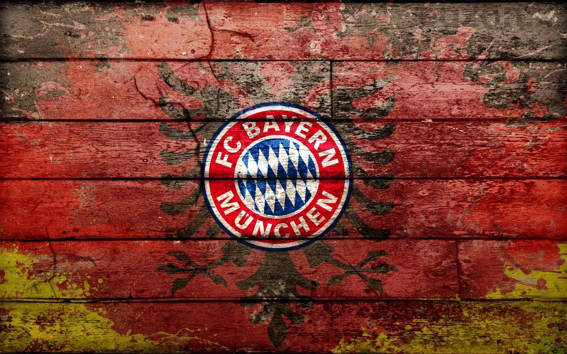 FC Bayern München, Wappen, Holzbretter, Deutsche Farben, Grunge, Full HD, Laptop-Hintergrundbild