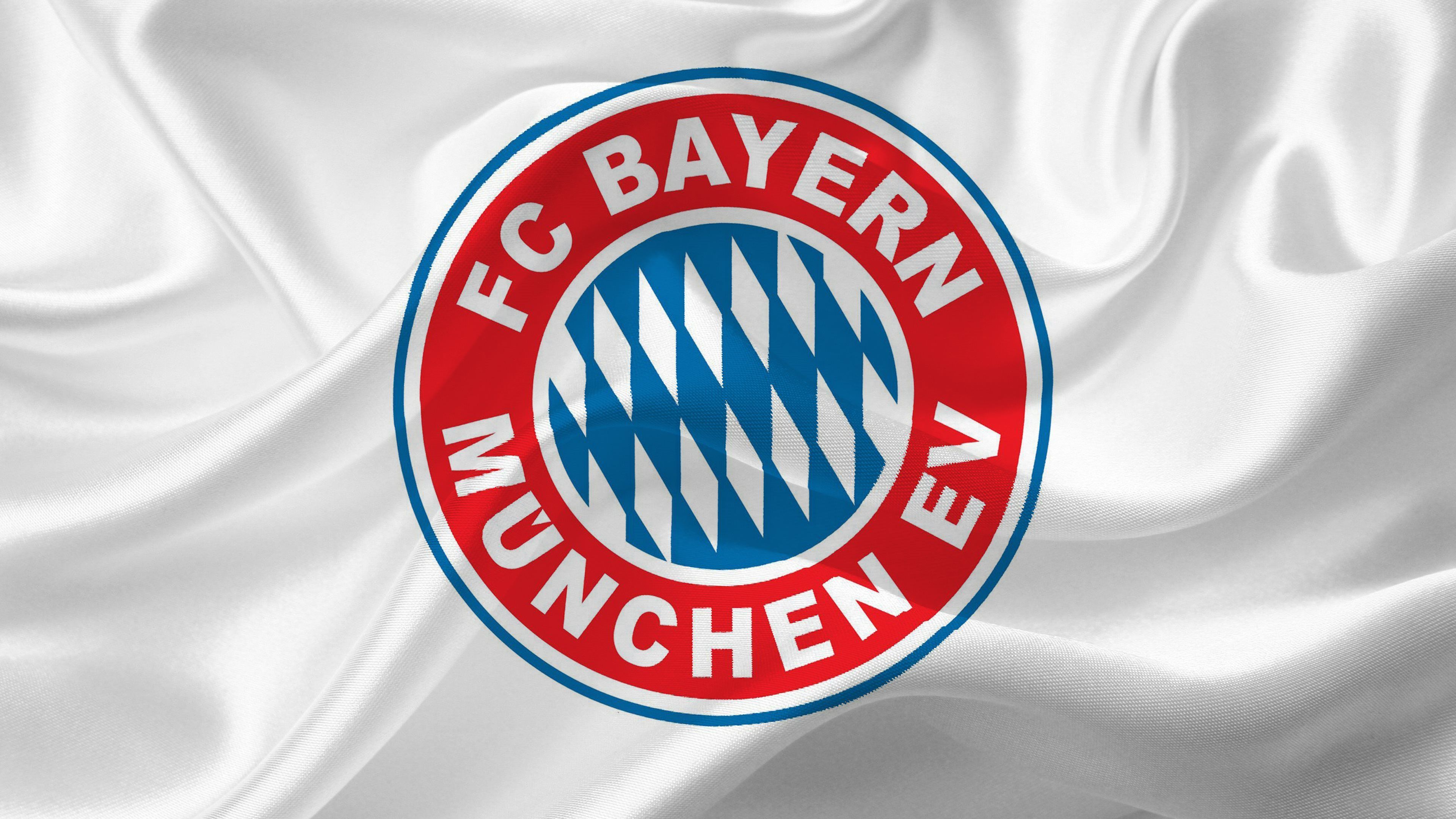 FC Bayern München, Flagge, Weißer Stoff, Wappen, 4K, Hintergrund für den Desktop